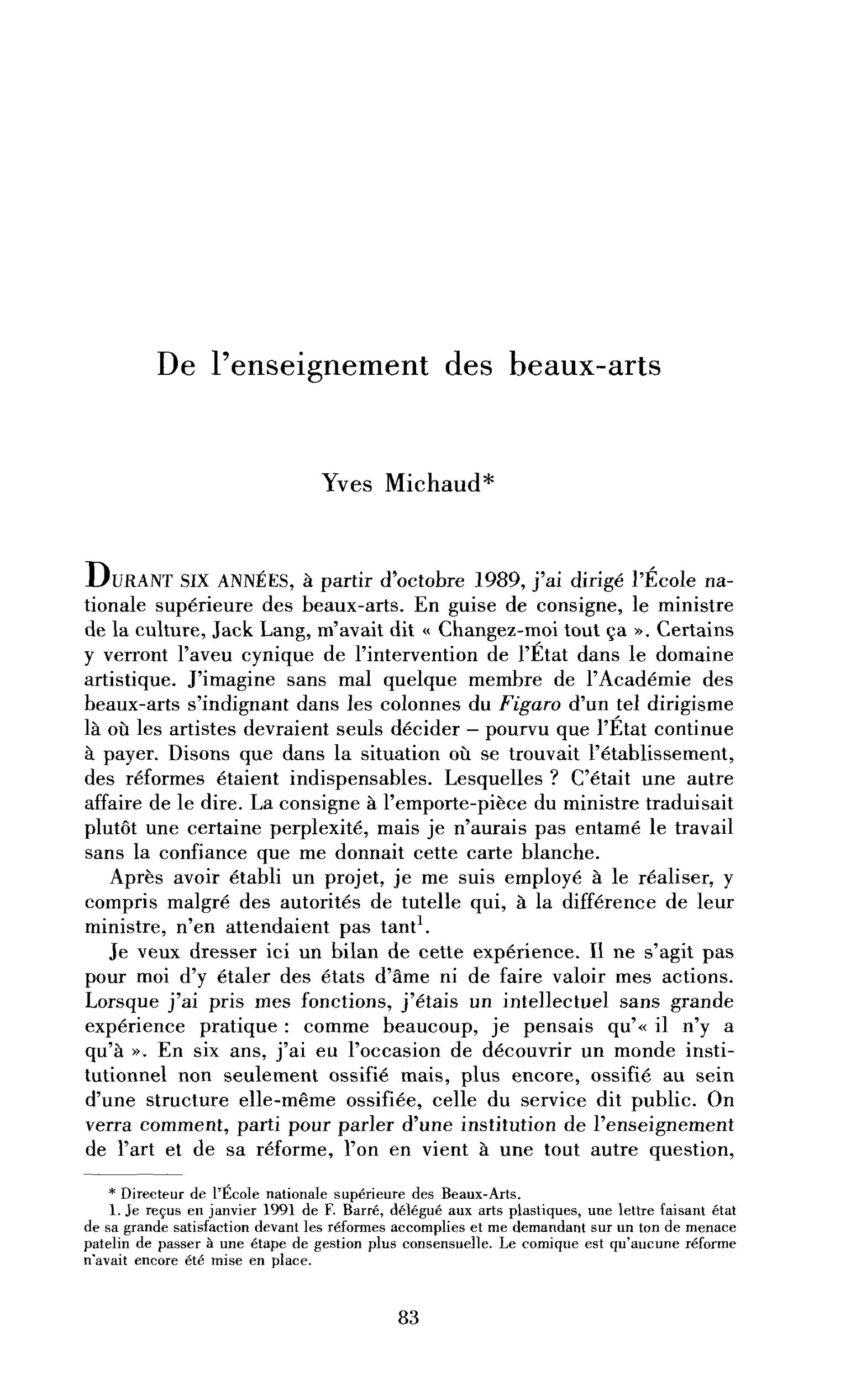 De l’enseignement des beaux-arts