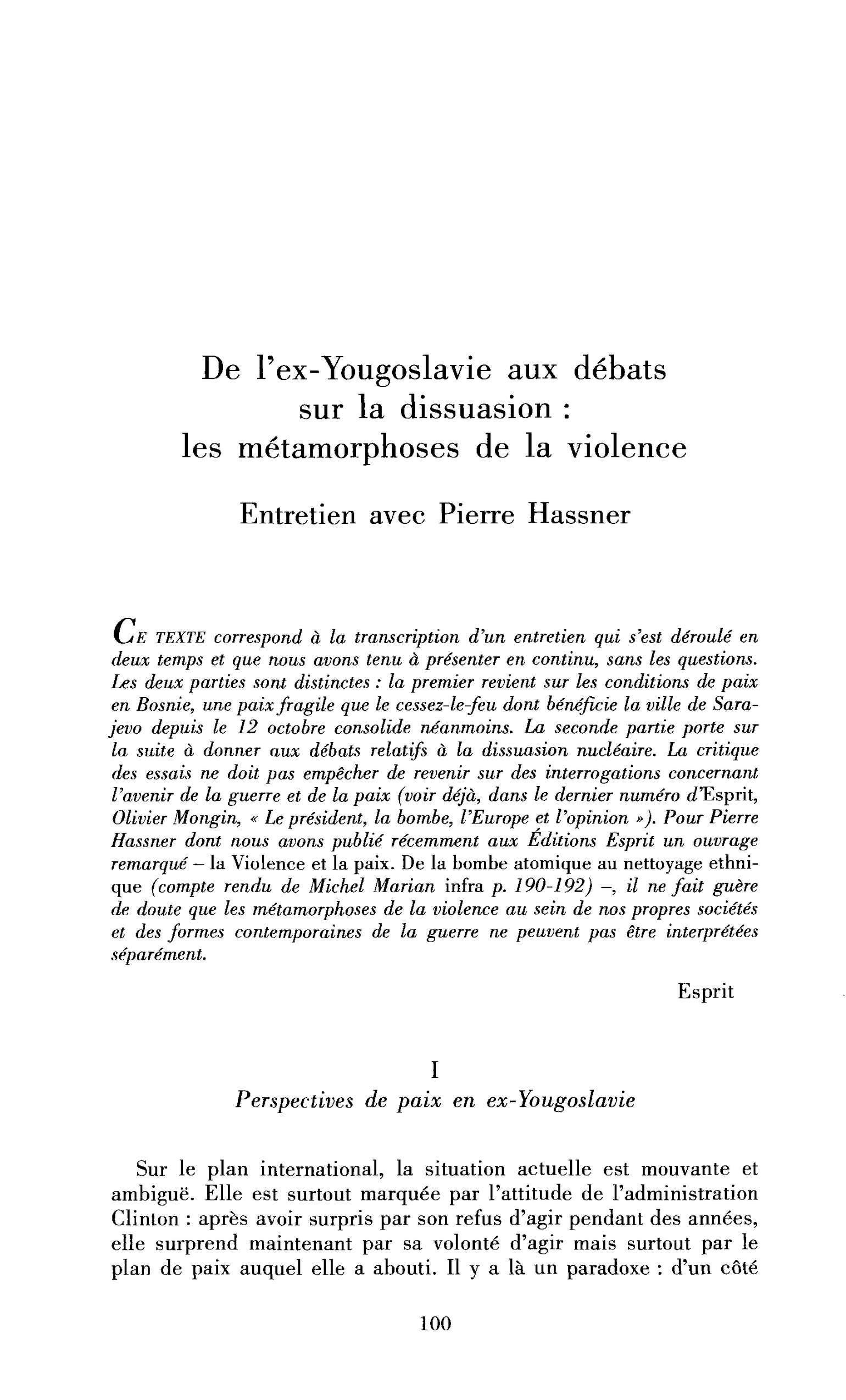 De l’ex-Yougoslavie aux débats sur la dissuasion : les métamorphoses de la violence