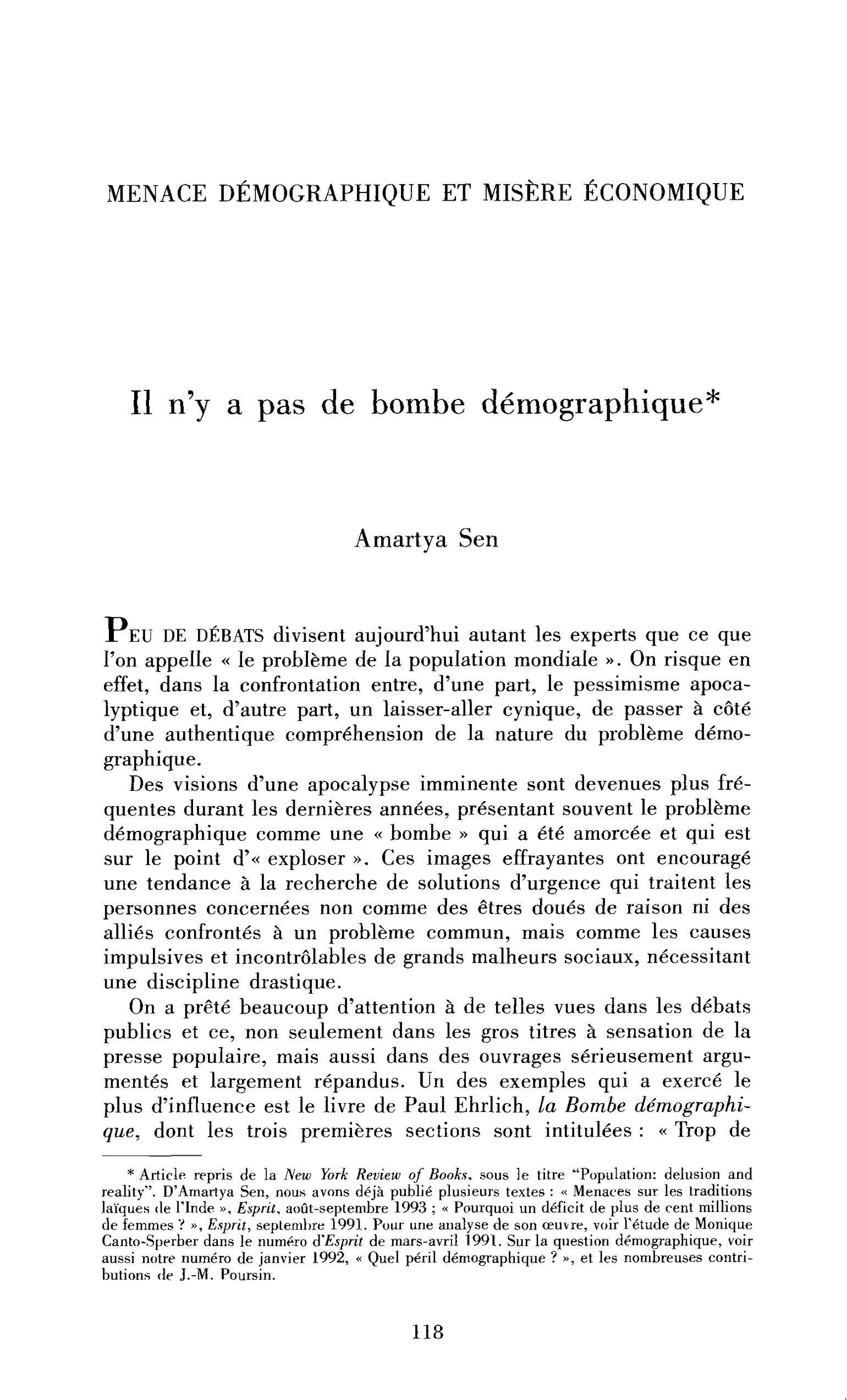 Il n’y a pas de « bombe démographique »