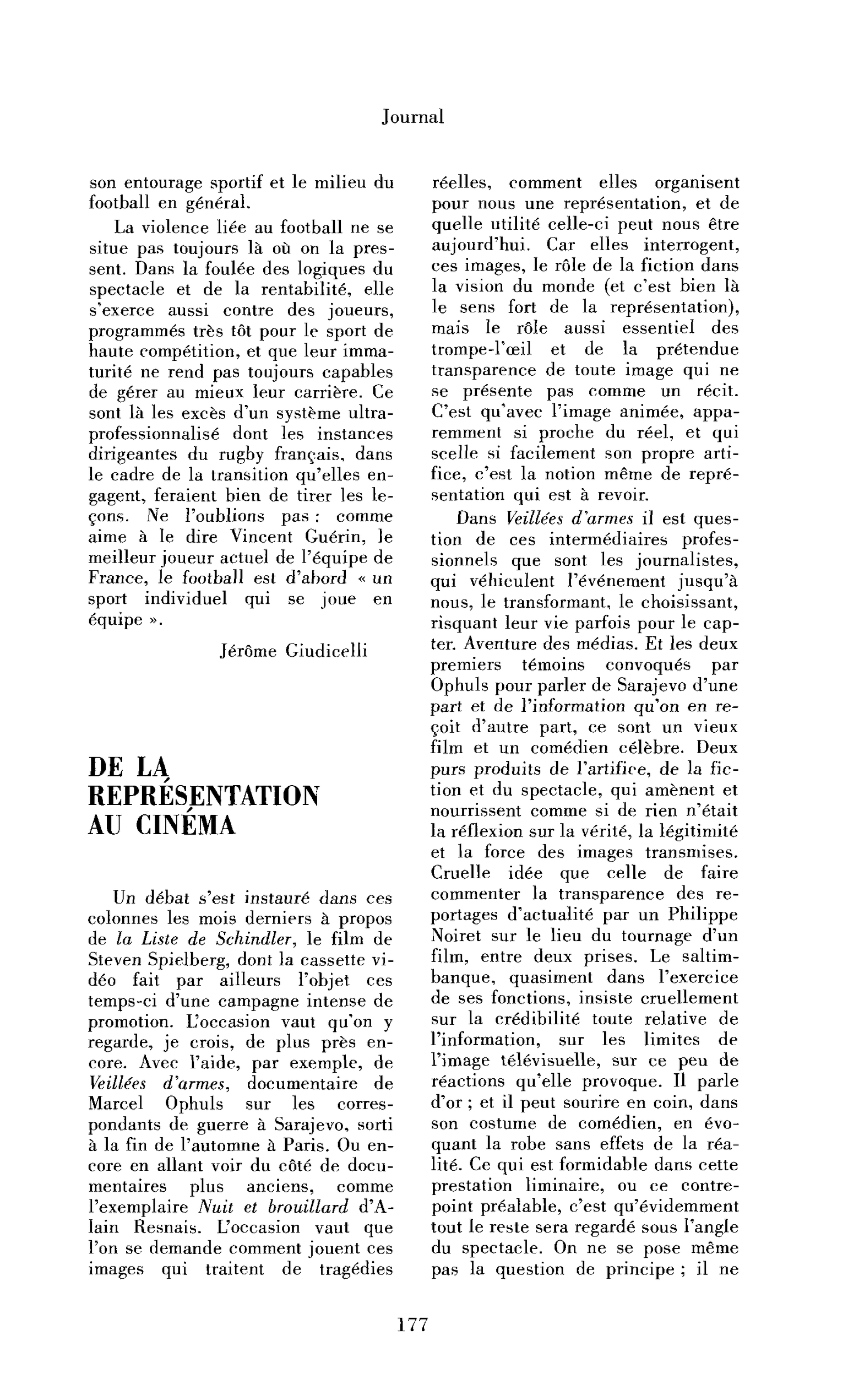 De la représentation au cinéma