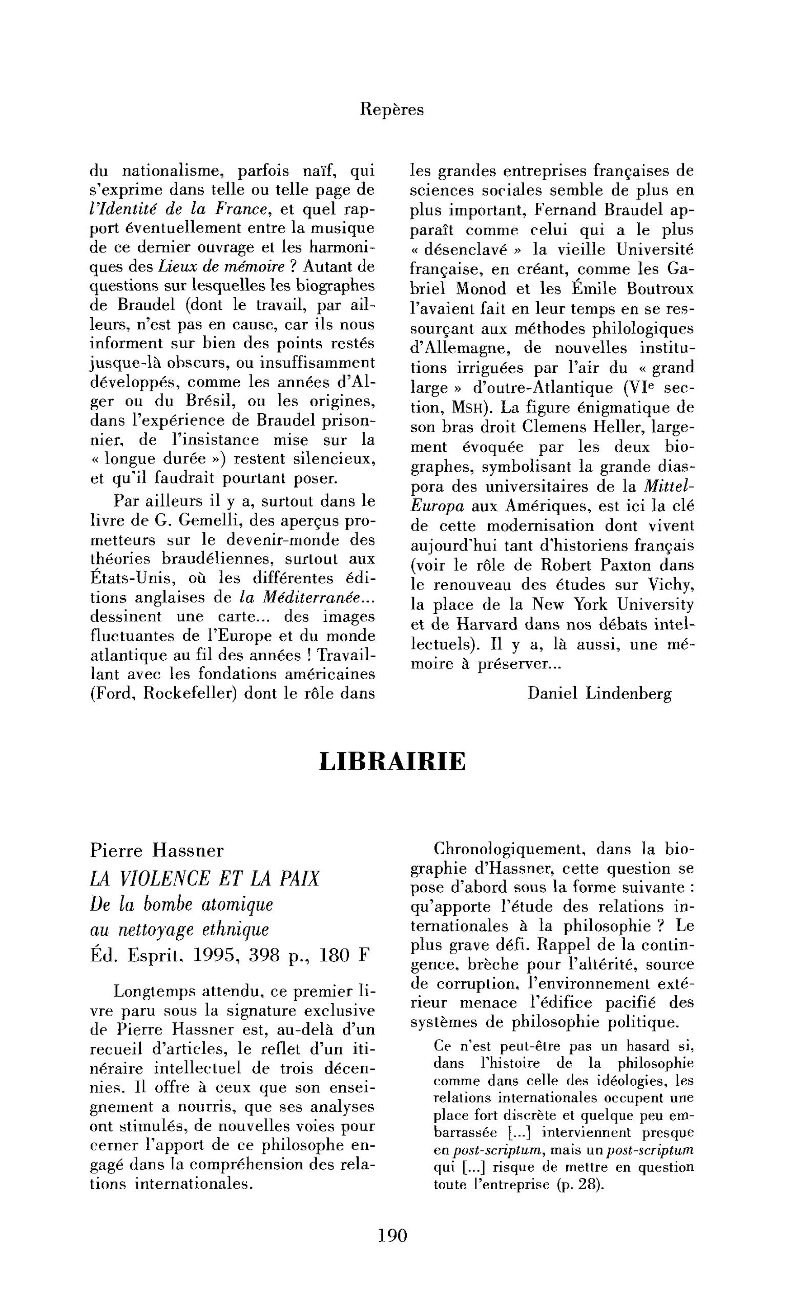 Pierre Hassner : la Violence et la paix. De la bombe atomique au nettoyage ethnique