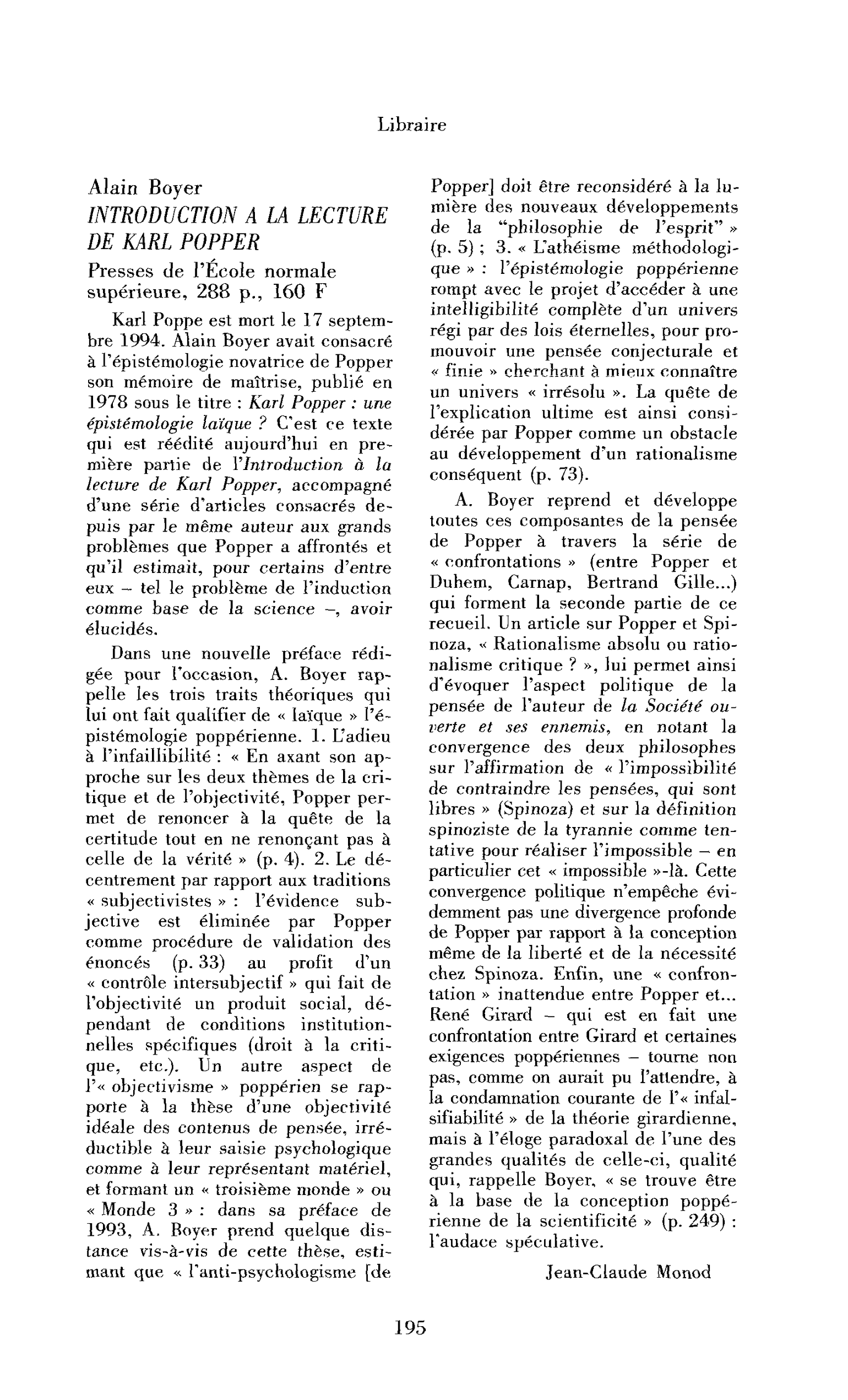 Alain Boyer : Introduction à la lecture de Karl Popper