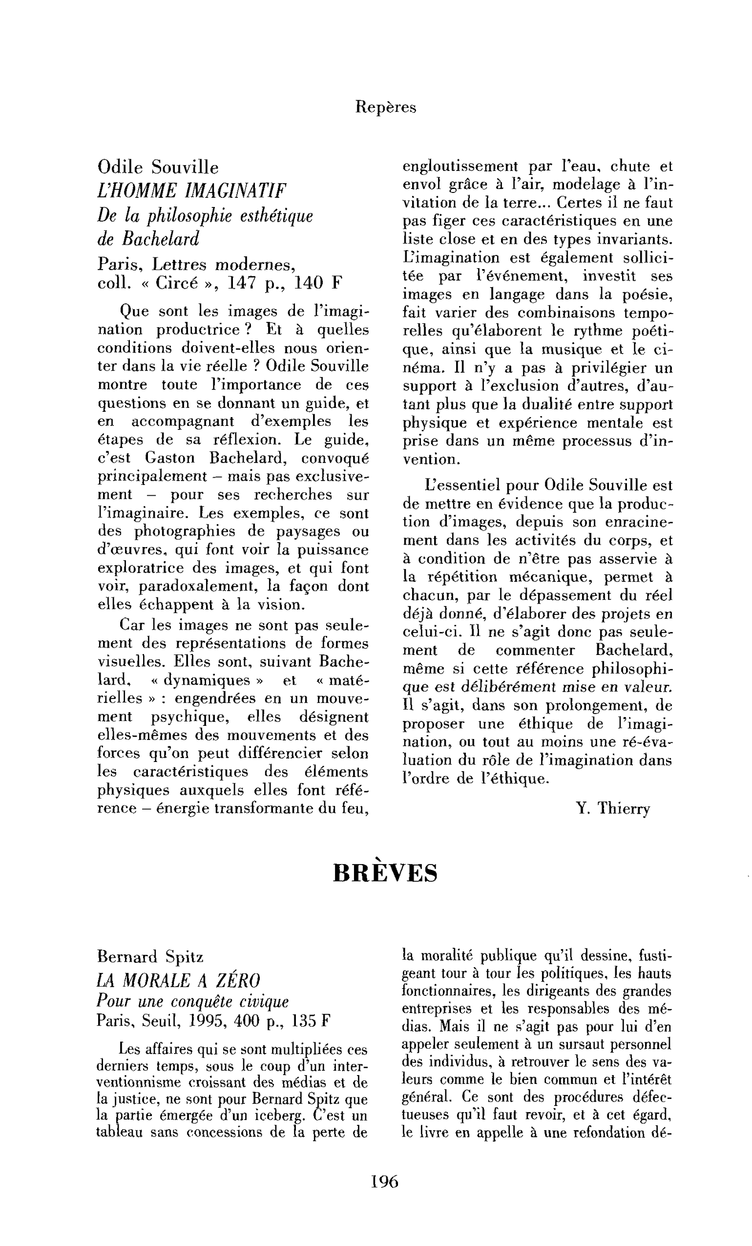 Odile Souville : l’Homme imaginatif. De la philosophie esthétique de Bachelard