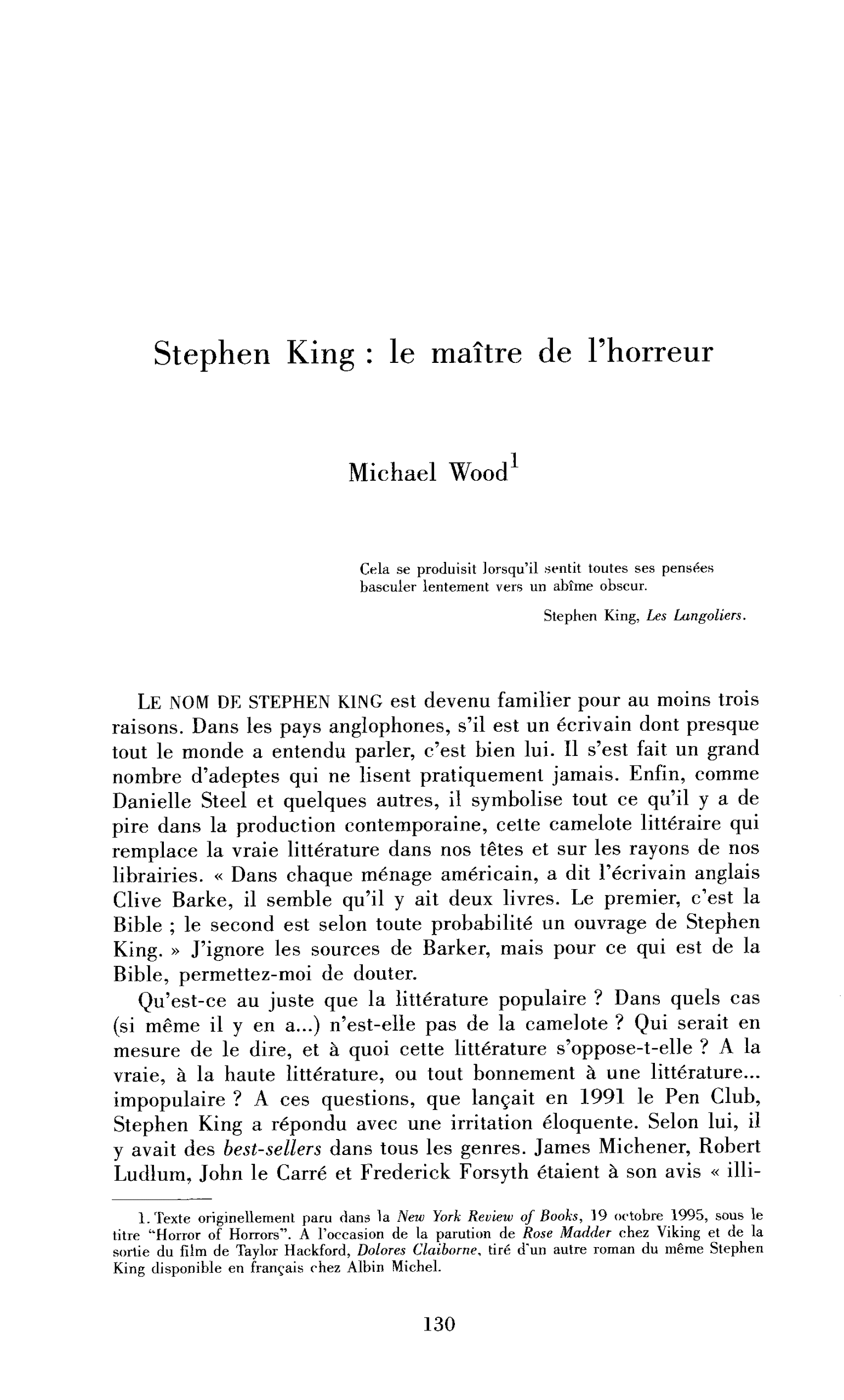 Stephen King : le maître de l’horreur