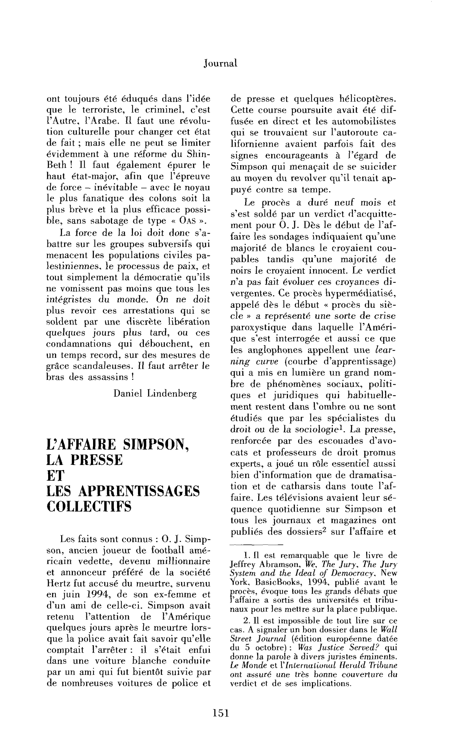 L’affaire Simpson, la presse et les apprentissages collectifs