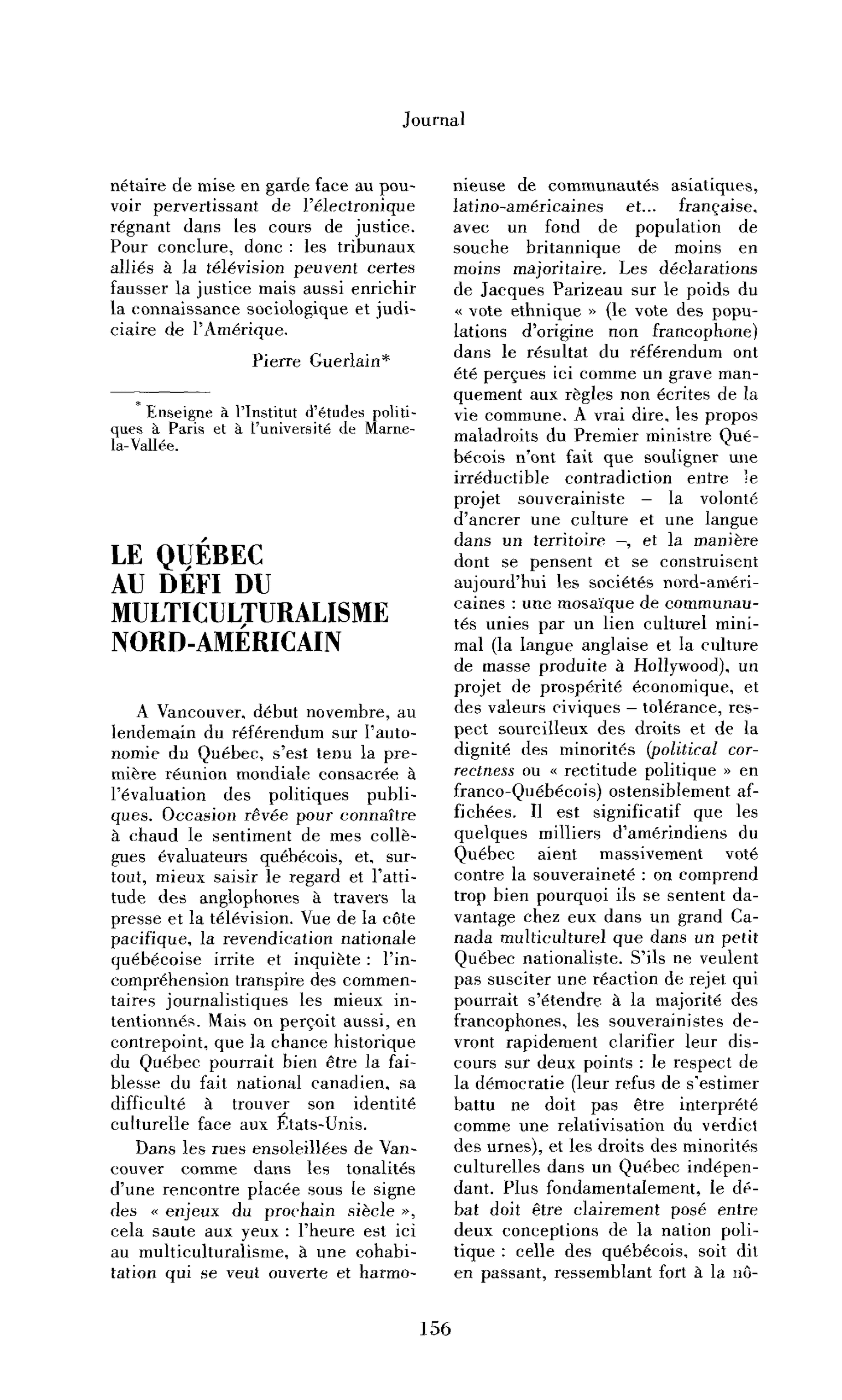 Le Québec au défi du multiculturalisme Nord-Américain