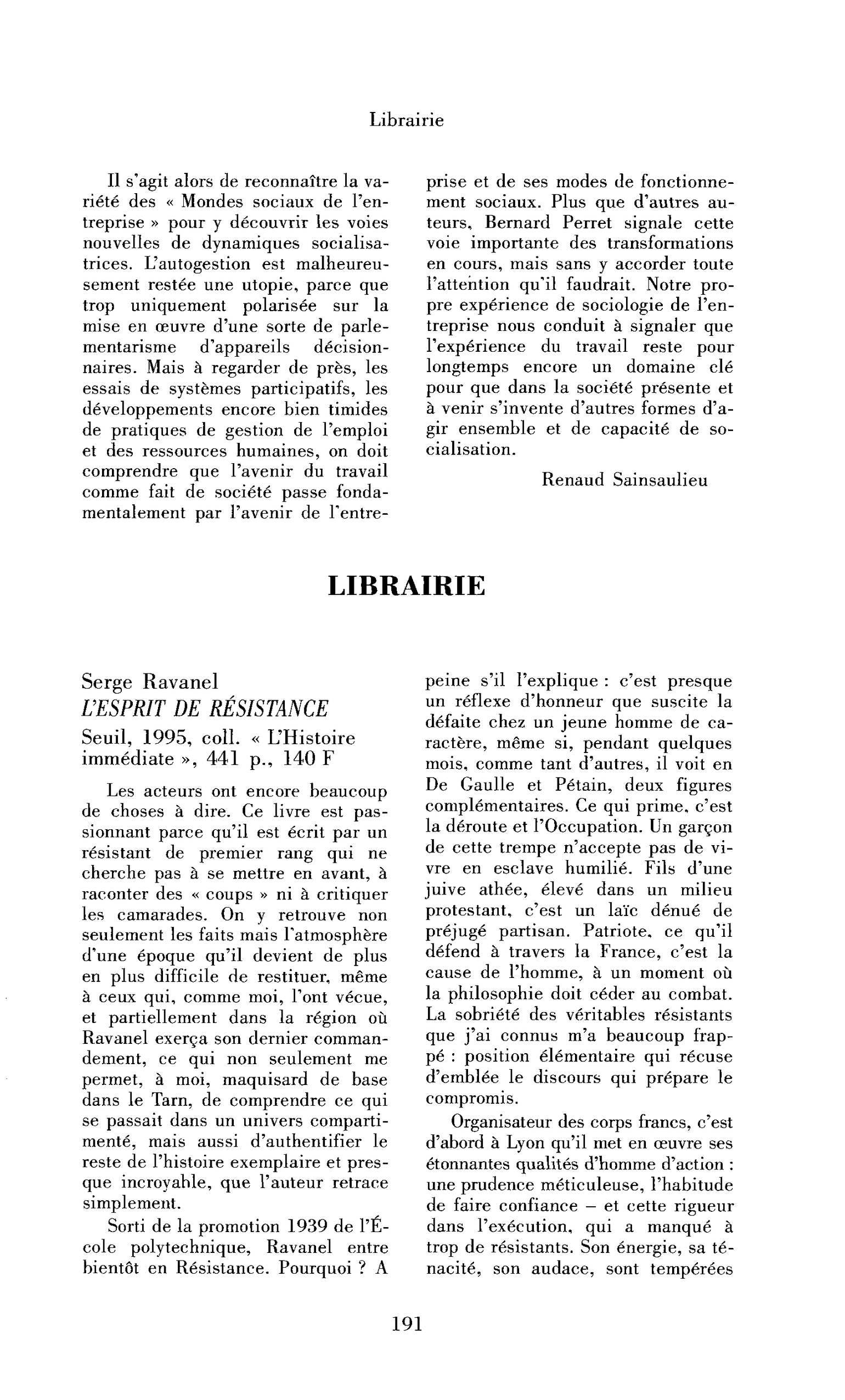 Serge Ravanel : l’Esprit de résistance