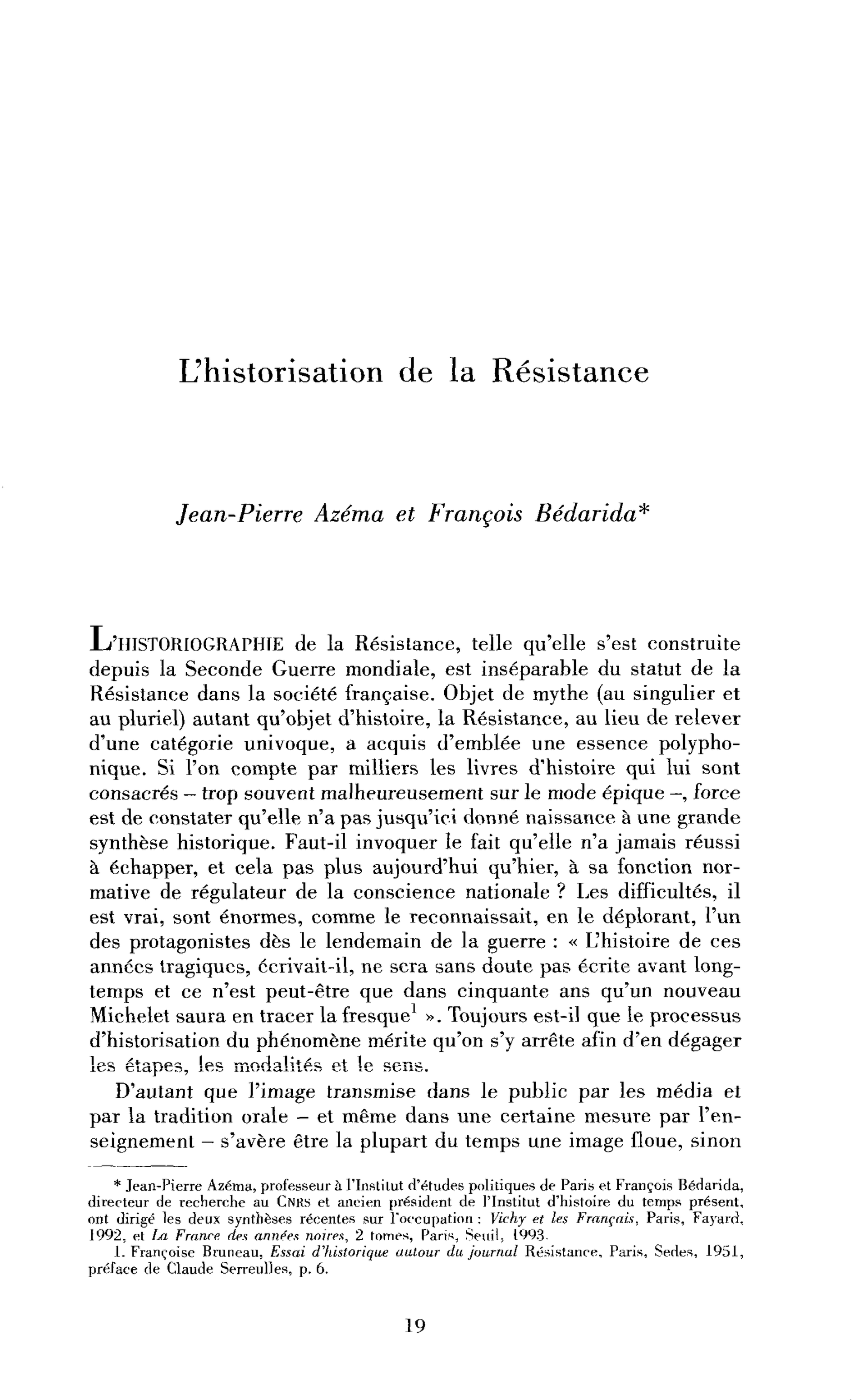 L’historisation de la Résistance