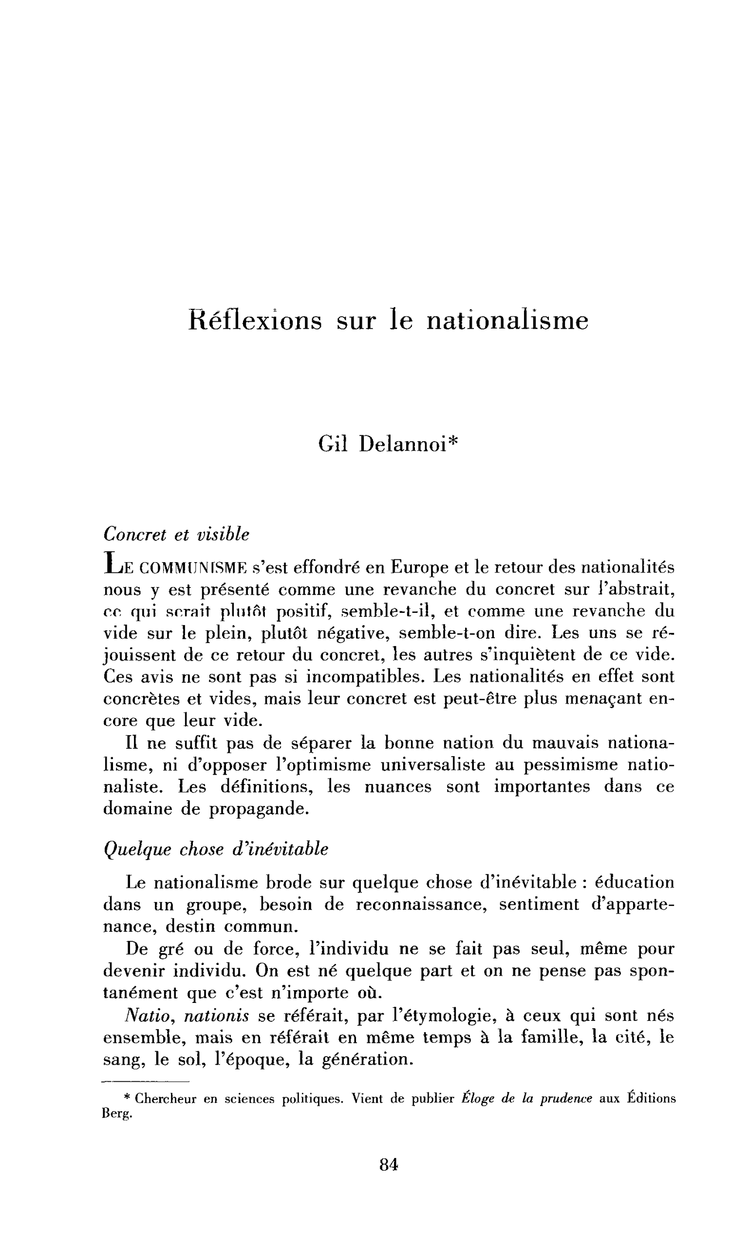 Remarques sur le nationalisme