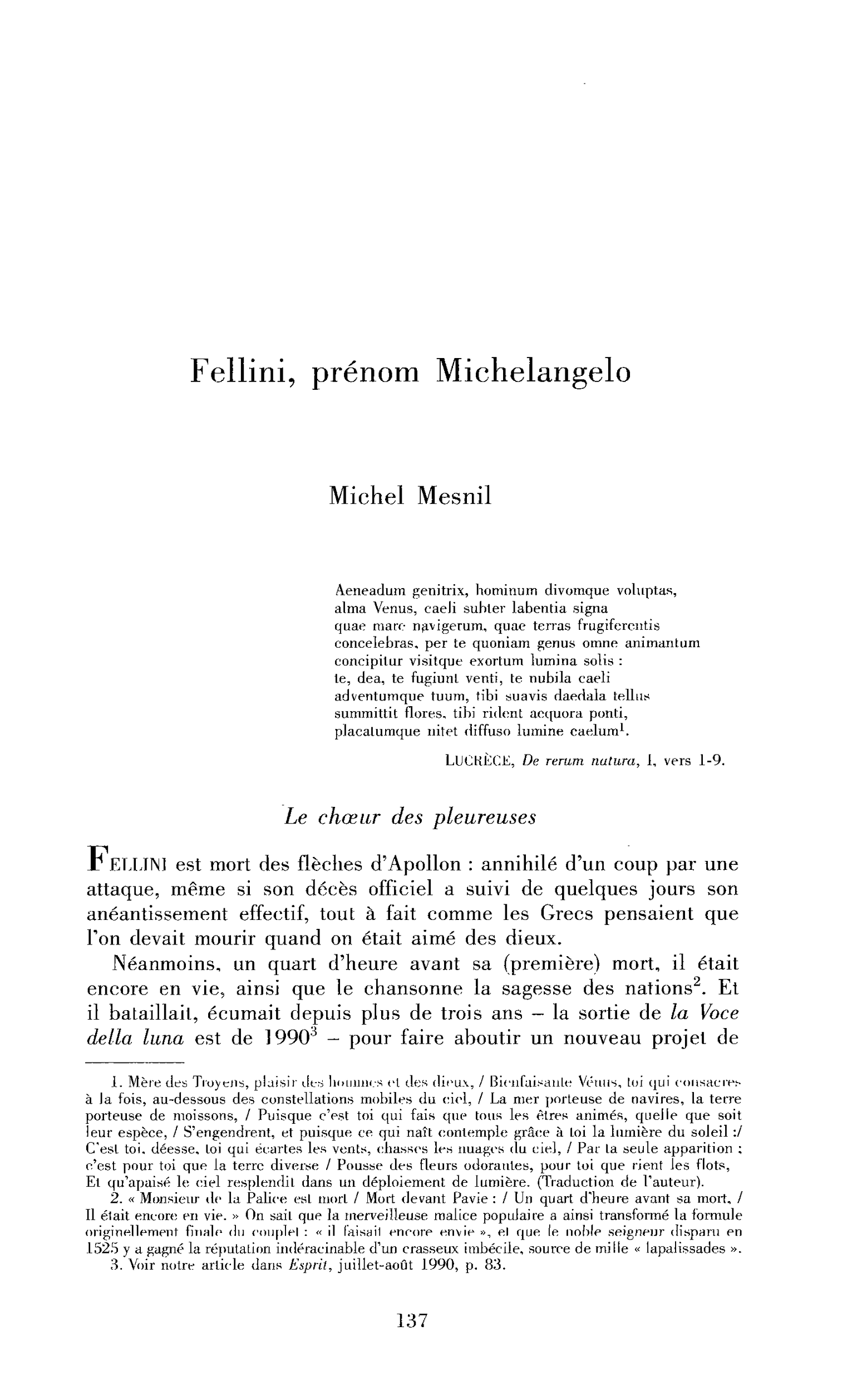 Fellini, prénom Michelangelo