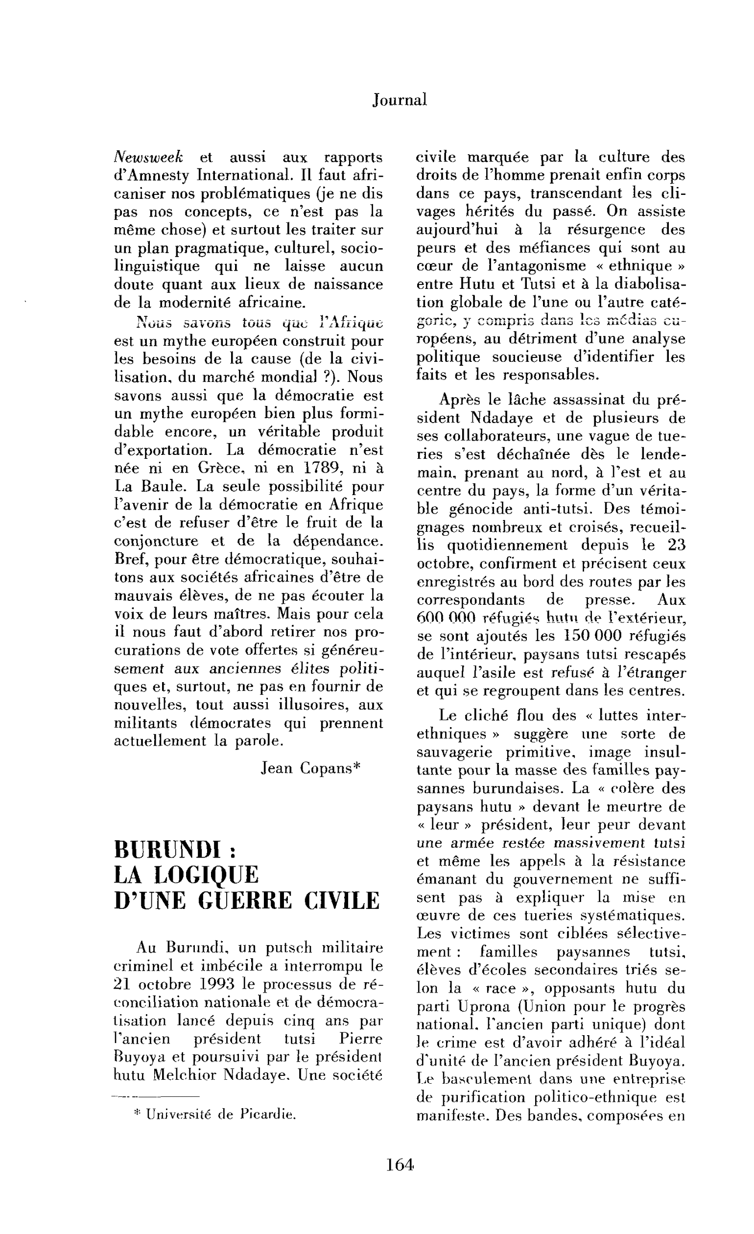 Burundi : la logique d’une guerre civile