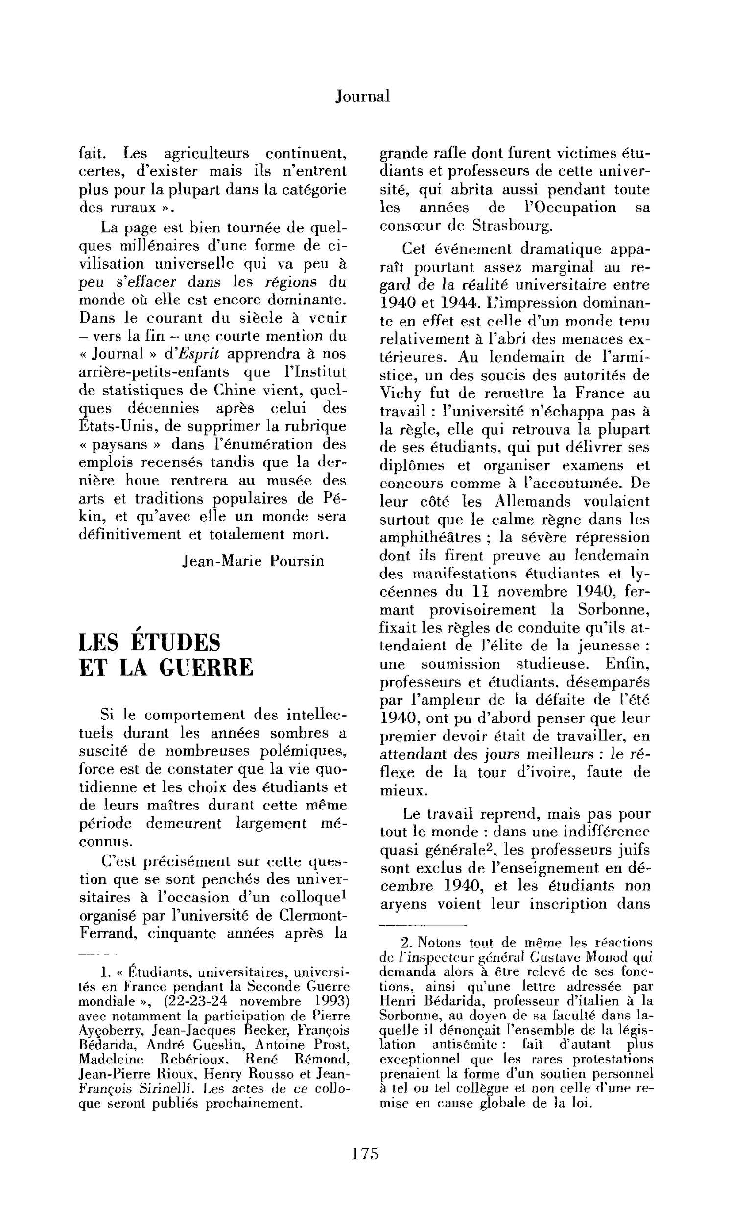 Les études et la guerre
