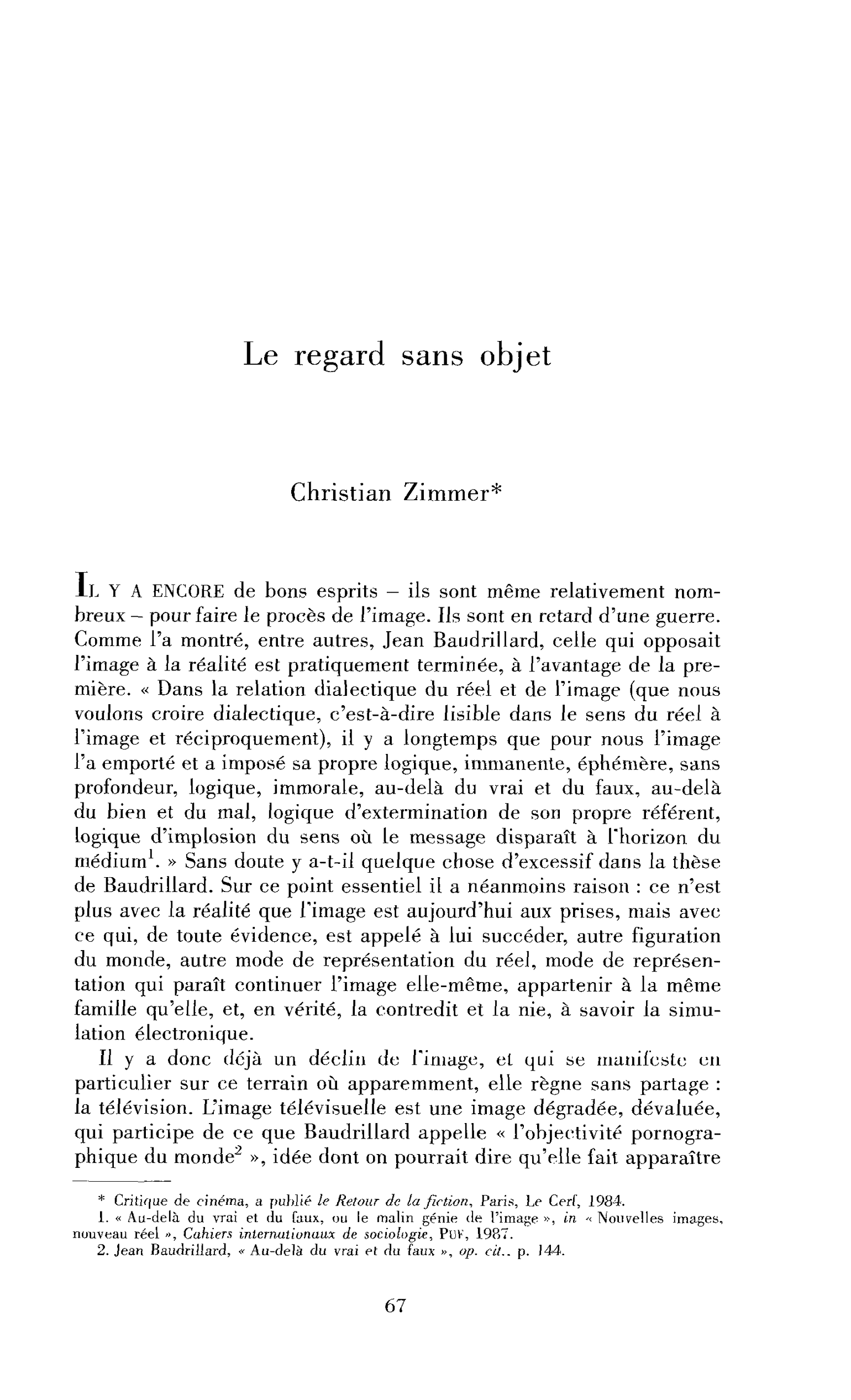 Le regard sans objet