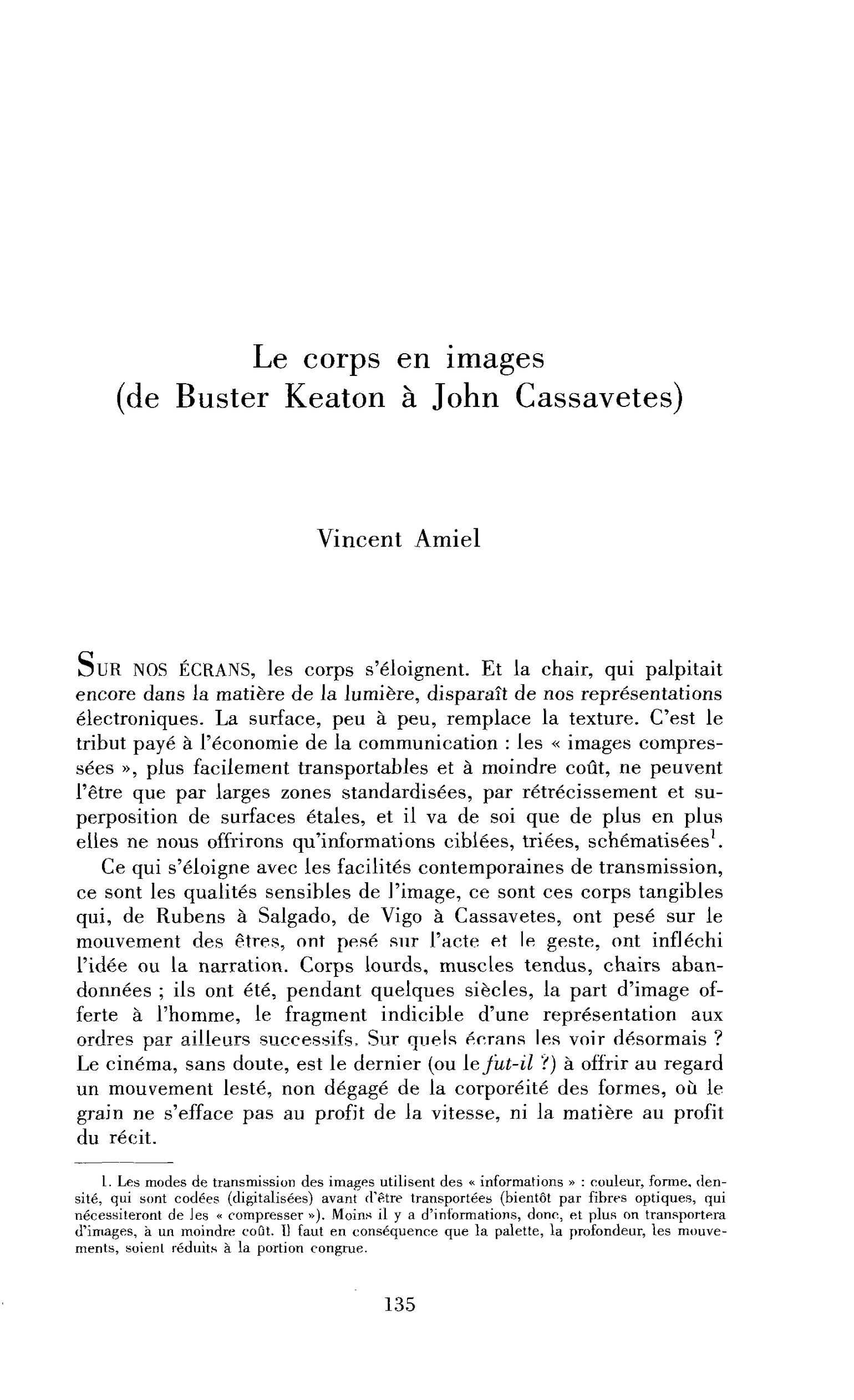 Le corps en images (de Buster Keaton à John Cassavetes)