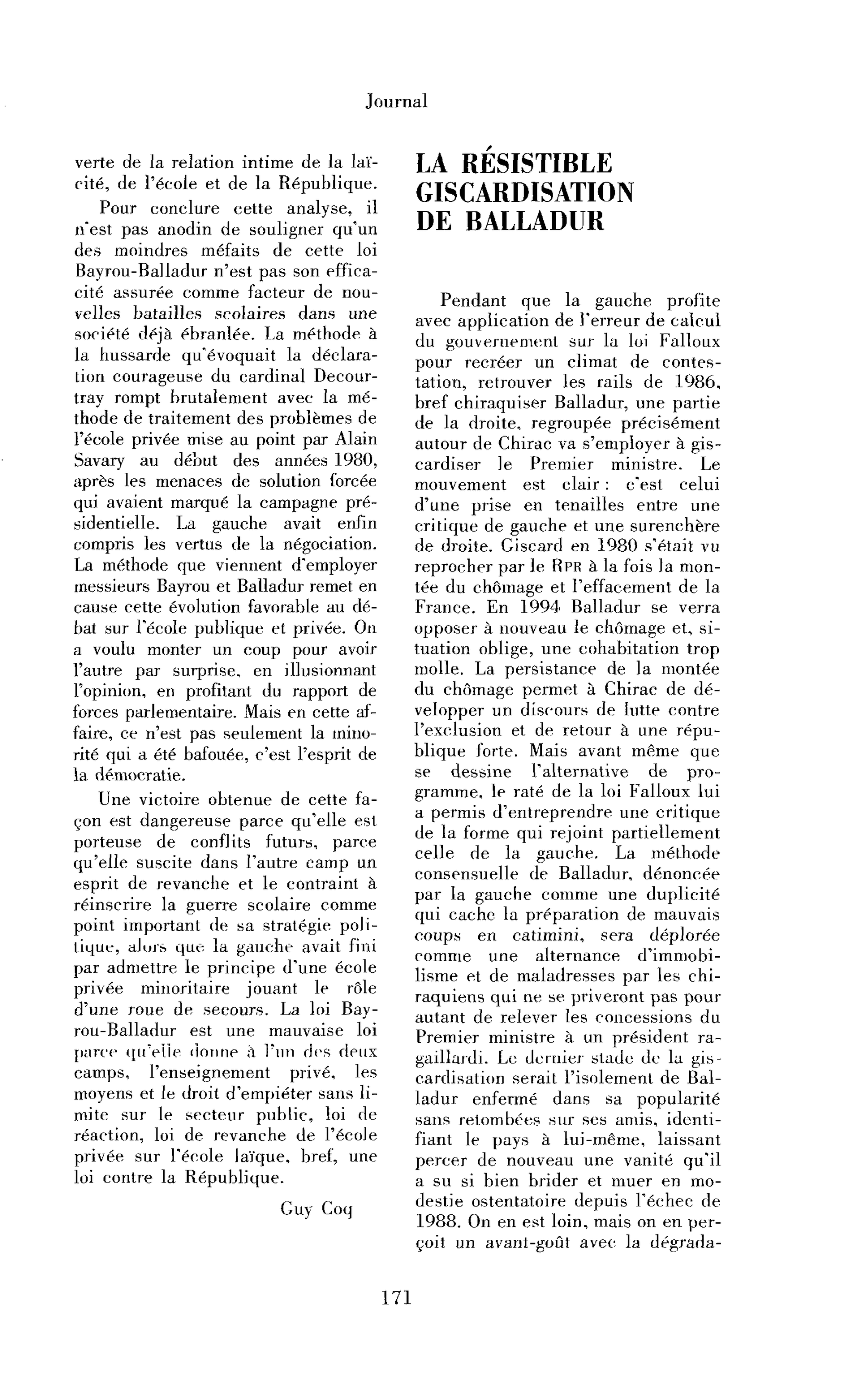 La résistible giscardisation de Balladur
