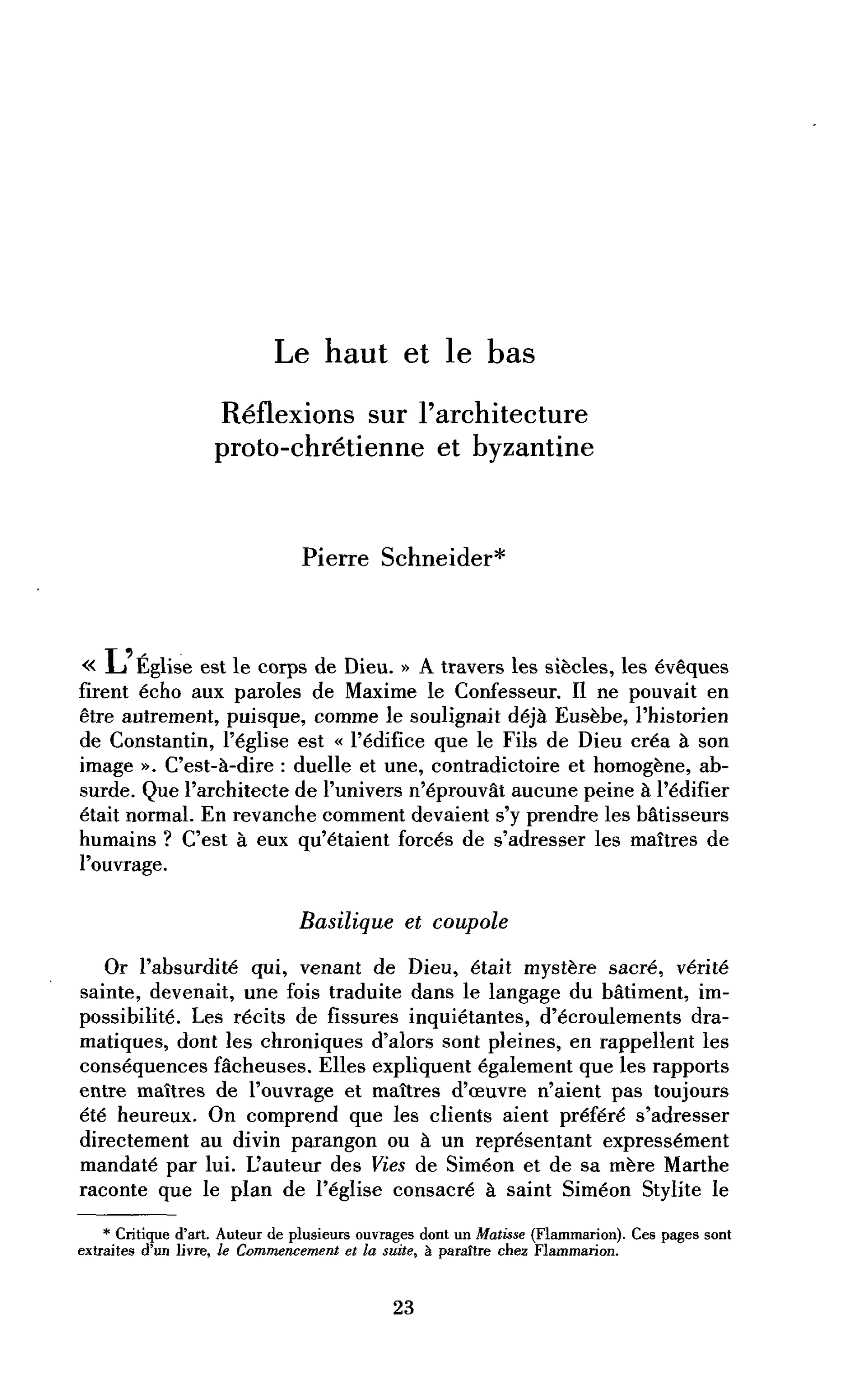 Le haut et le bas. Réflexions sur l’architecture proto-chrétienne et byzantine