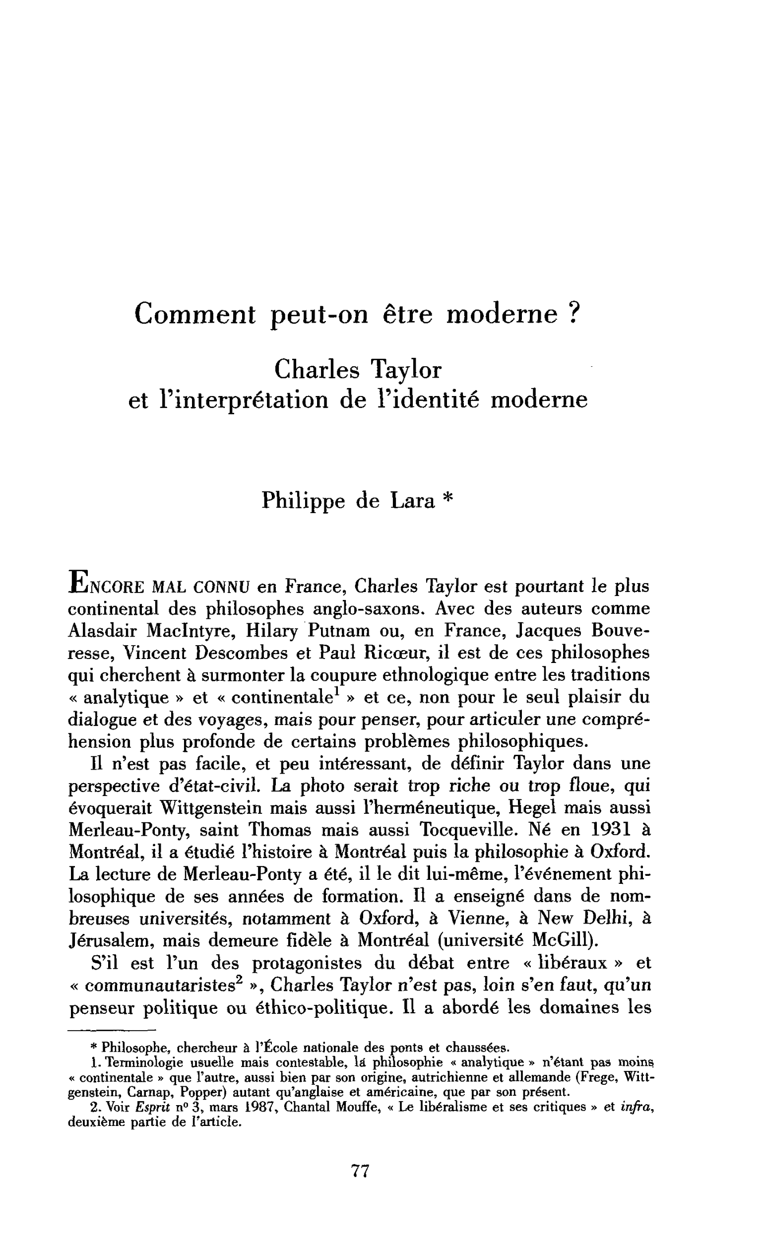 Comment peut-on être moderne ? A propos de Charles Taylor