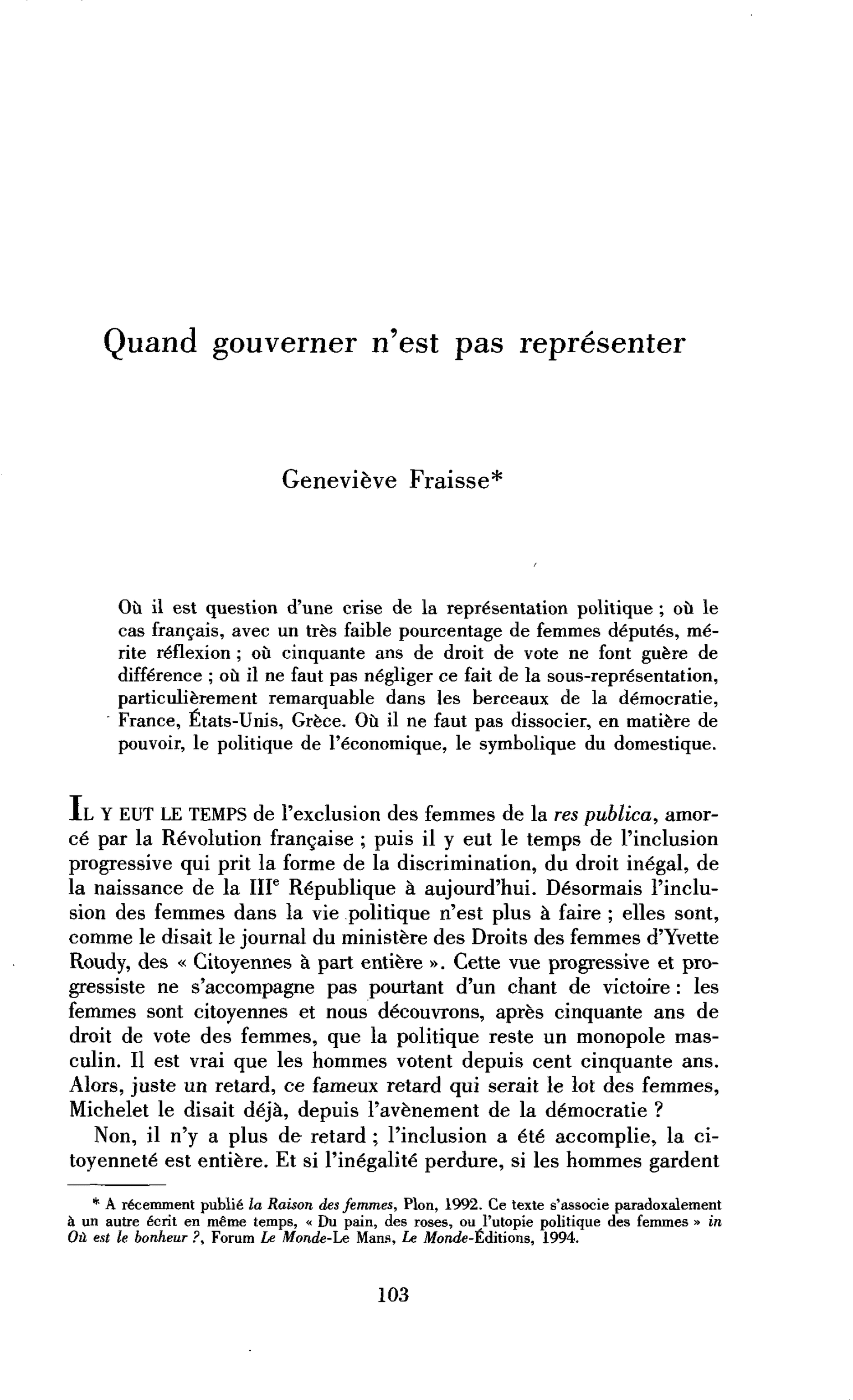 Quand gouverner n’est pas représenter