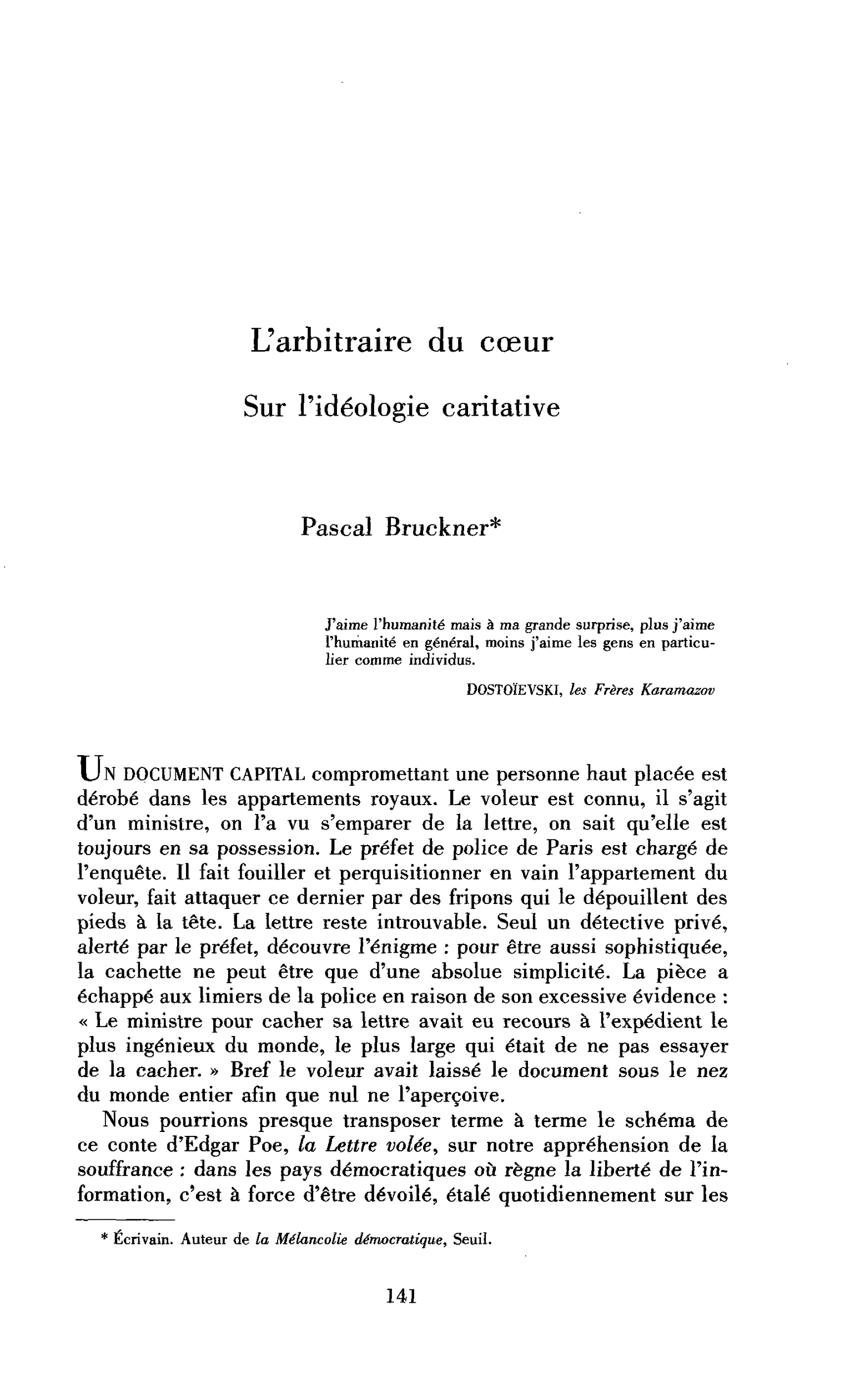 L’arbitraire du cœur. Sur l’idéologie caritative