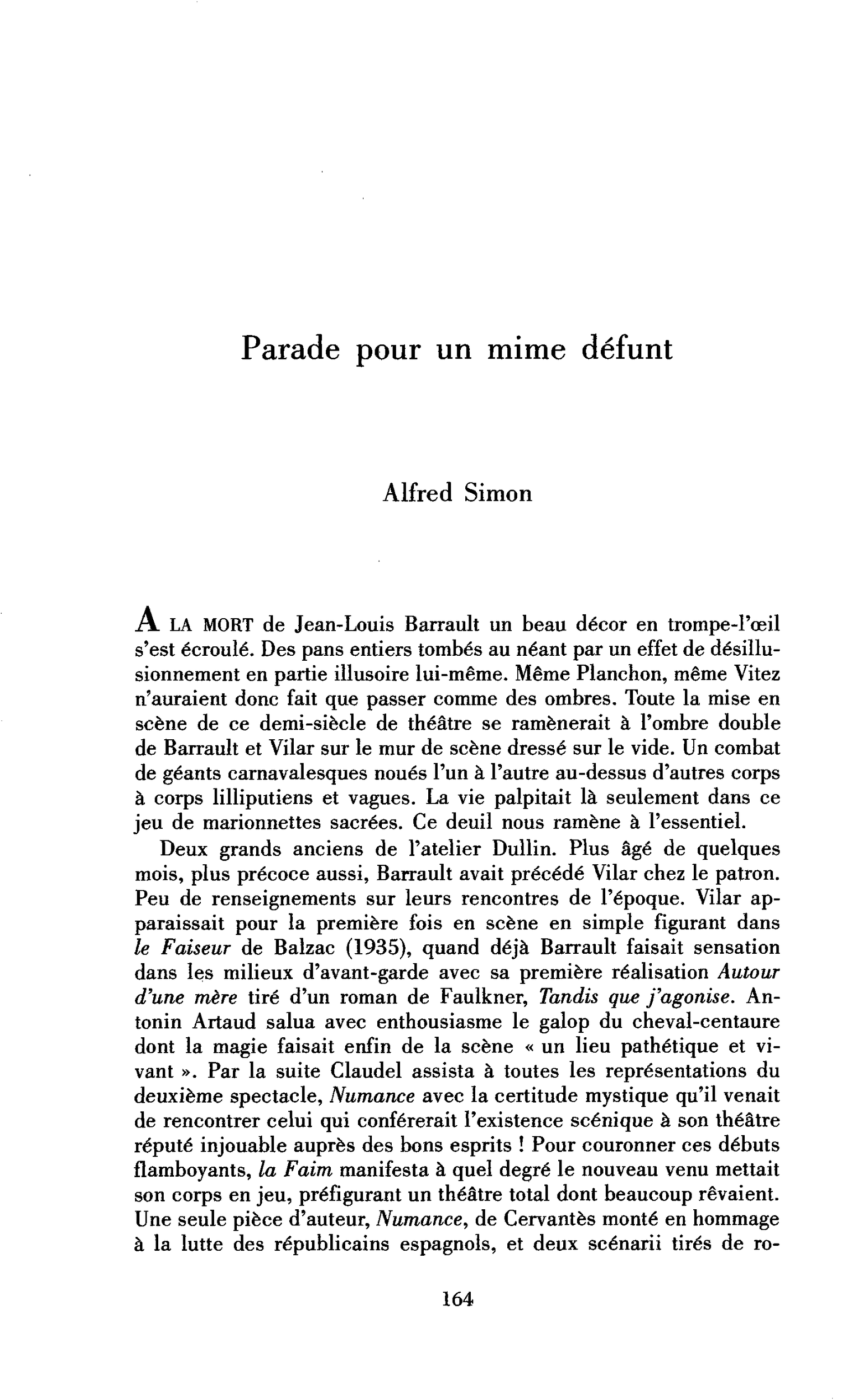 Parade pour un mime défunt (Jean-Louis Barrault)
