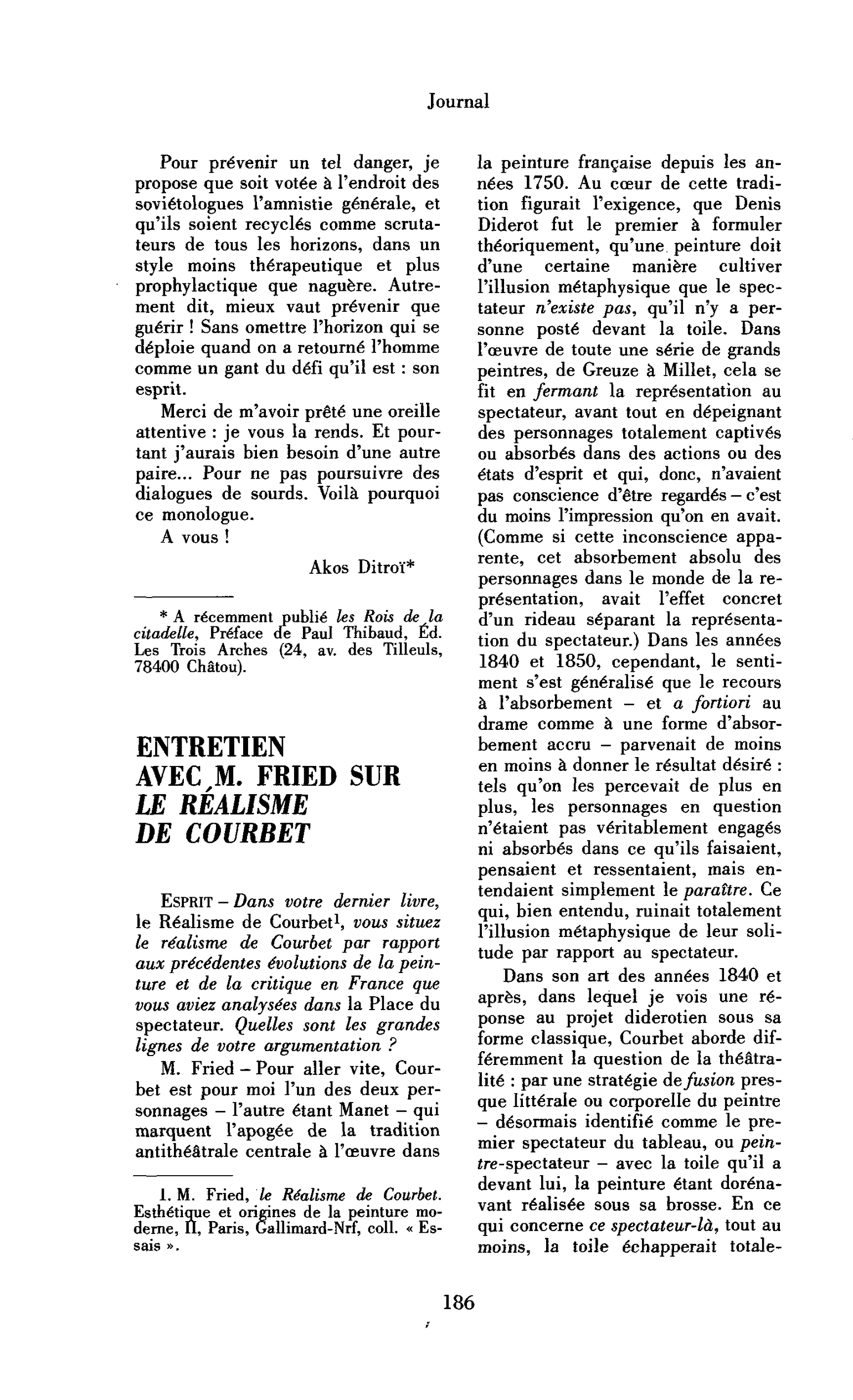 Entretien avec M. Fried sur le Réalisme de Courbet (traduit de l’anglais)