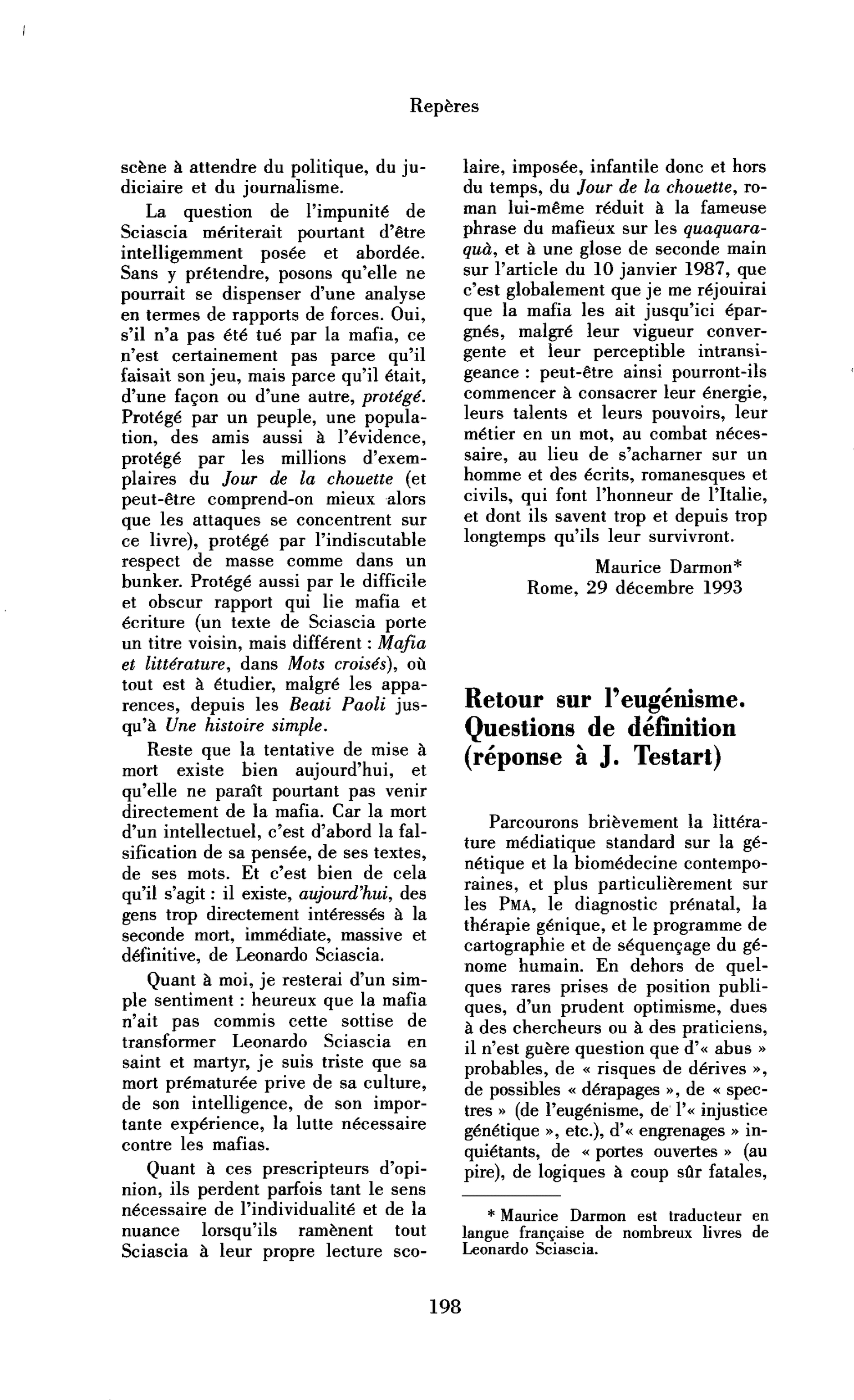 Retour sur l’eugénisme. Questions de définition (réponse à J. Testart)
