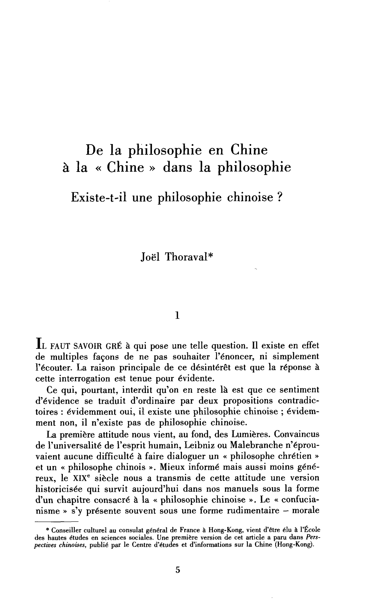 De la philosophie en Chine à la « Chine » dans la philosophie. Existe-t-il une philosophie chinoise ?