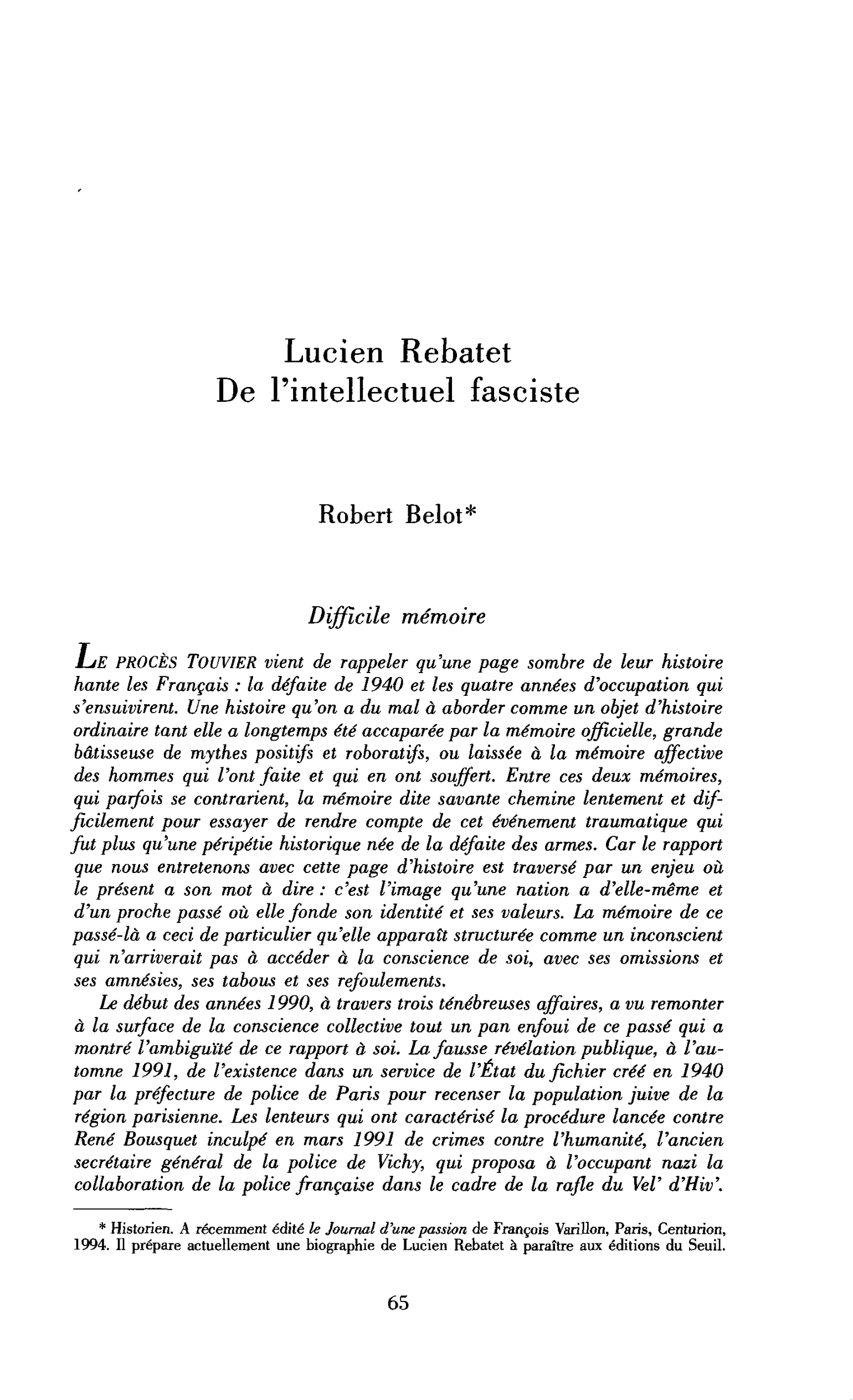 De l’intellectuel fasciste : Lucien Rebatet
