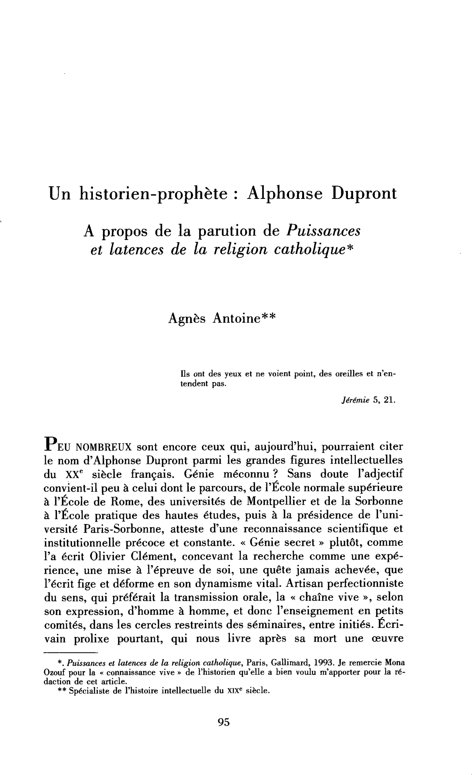 Un historien prophète : Alphonse Dupront