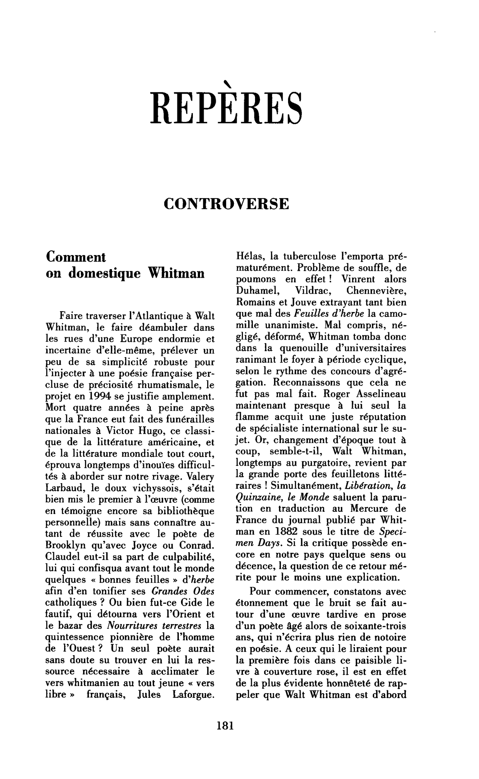 Comment on domestique Whitman