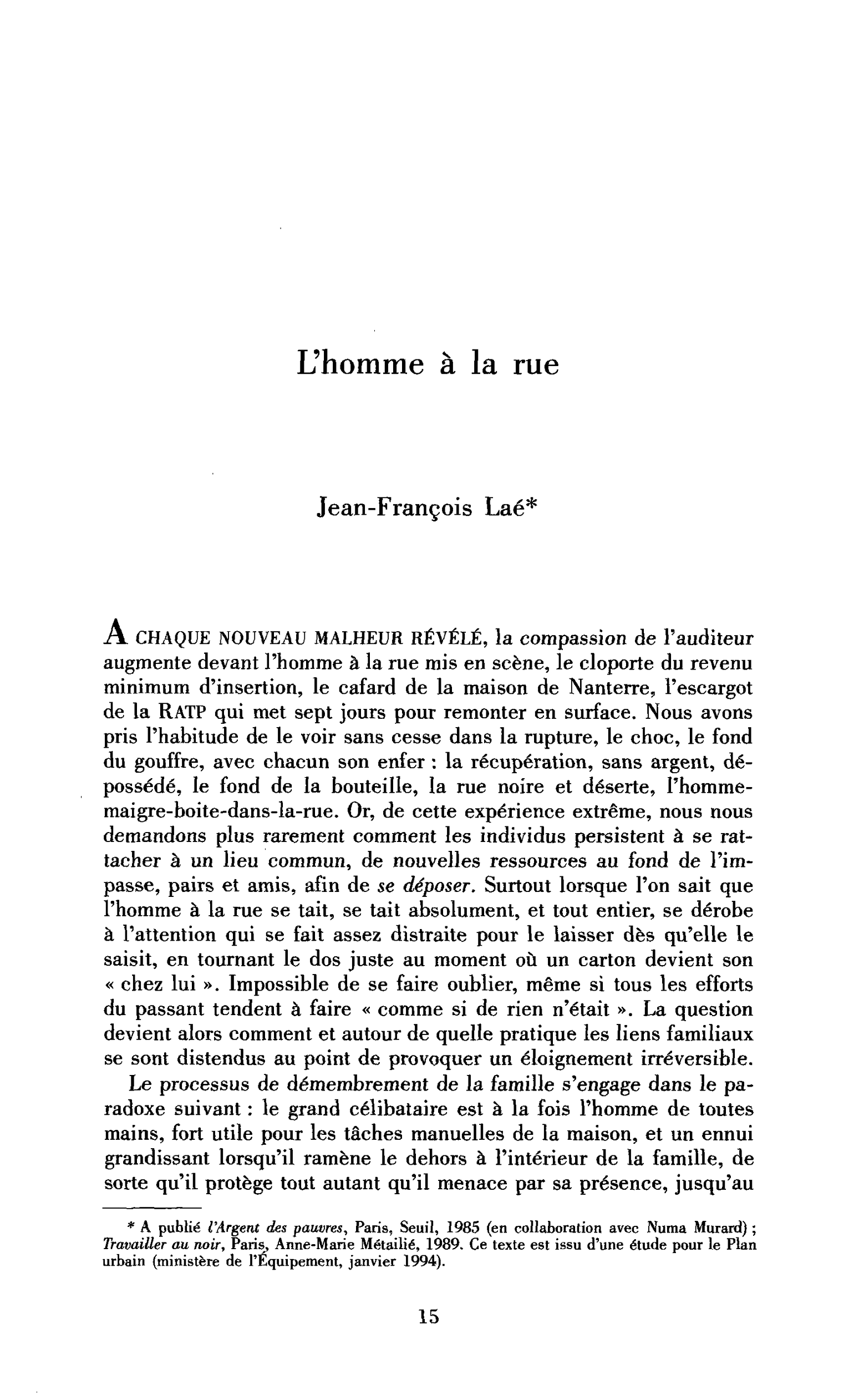 L’homme à la rue