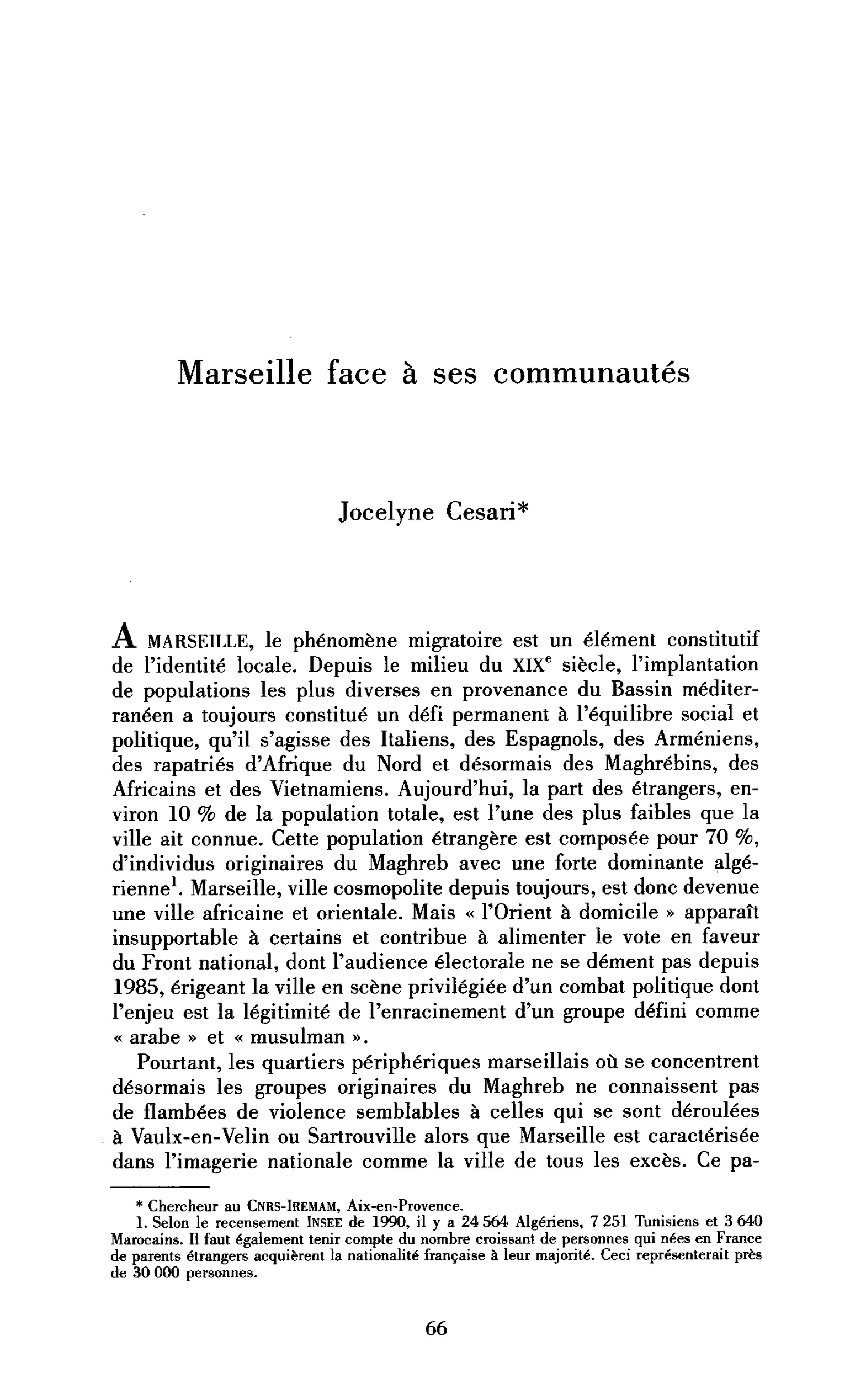 Marseille face à ses communautés
