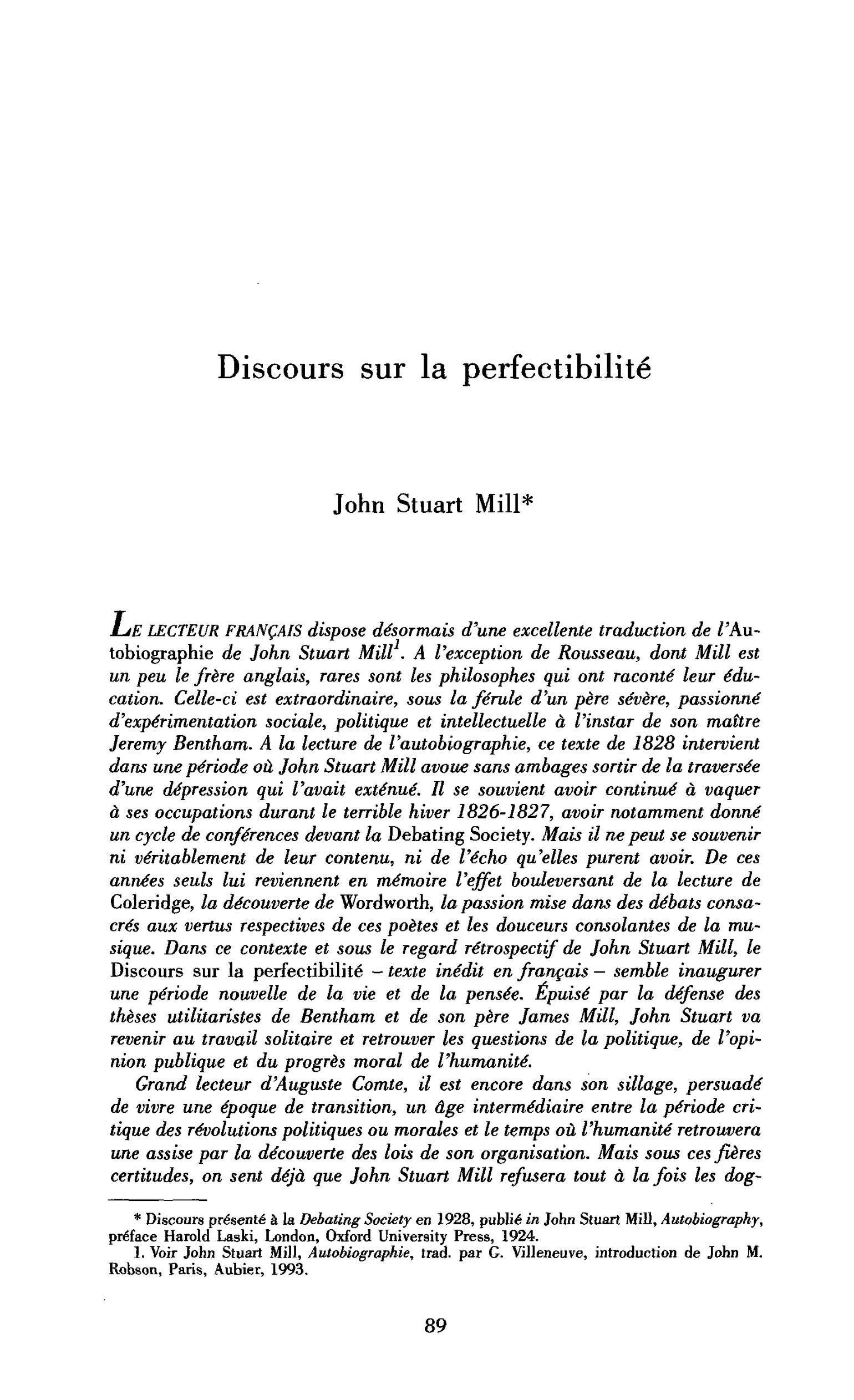 Discours sur la perfectibilité