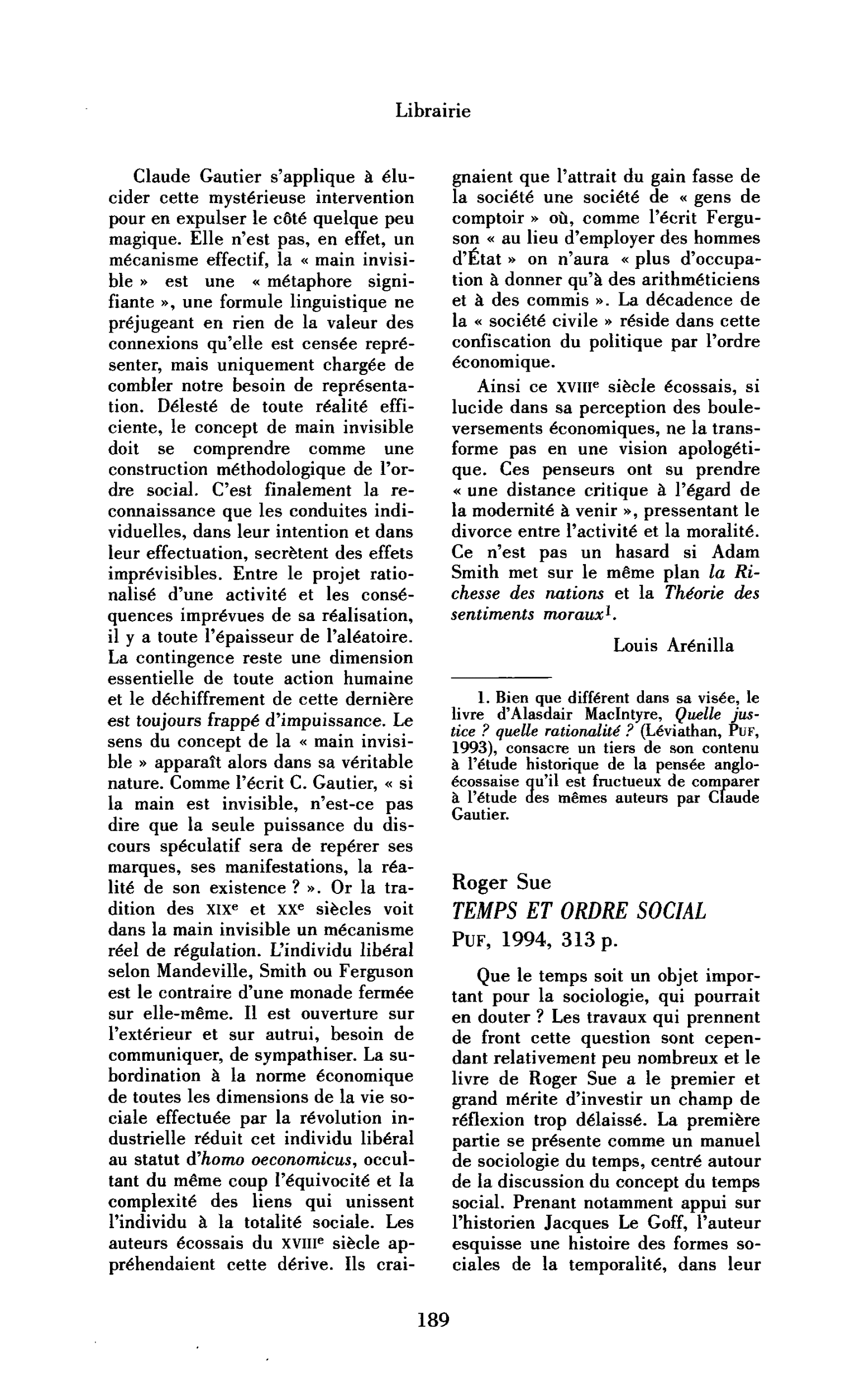 Roger Sue : Temps et ordre social