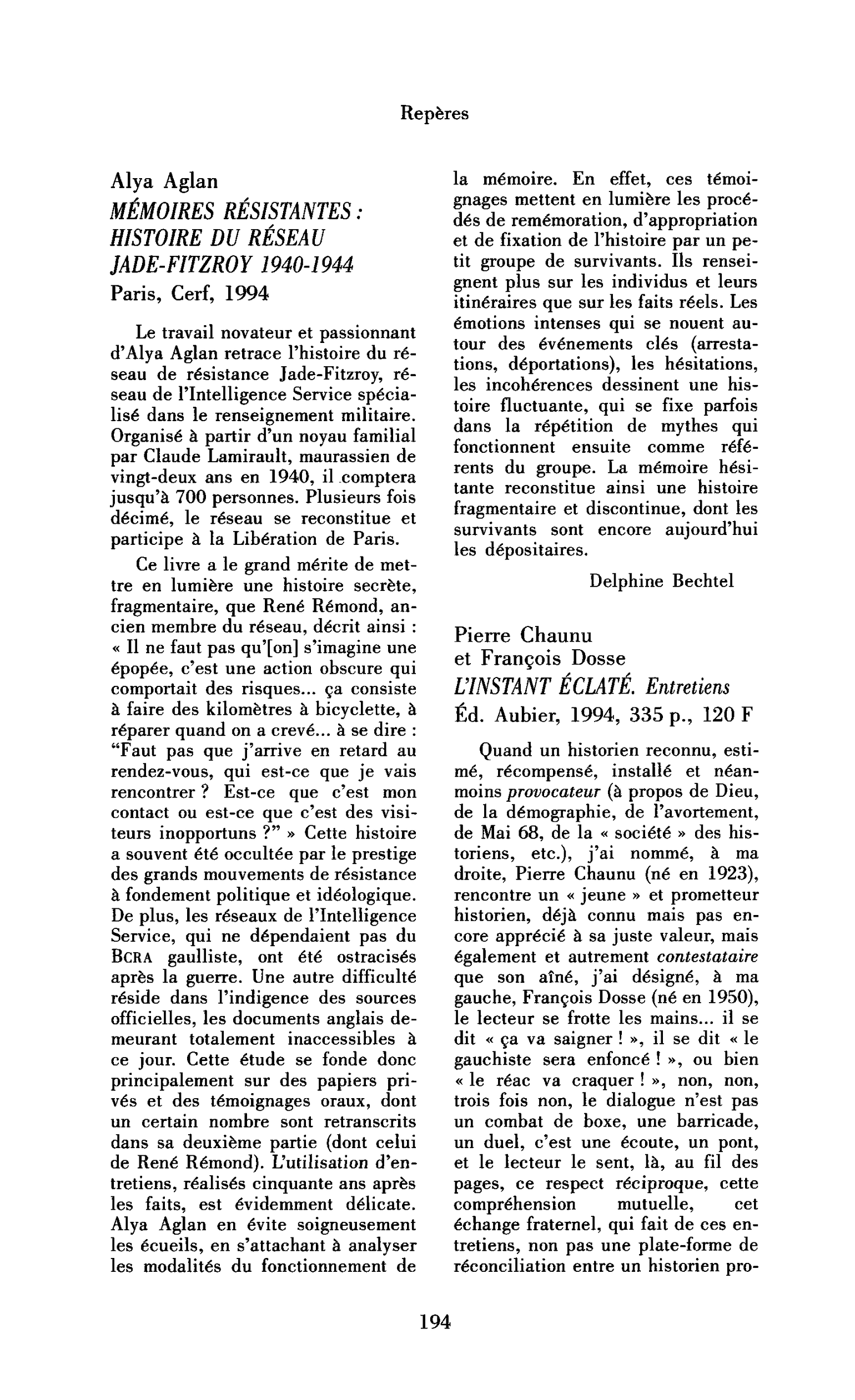 Alya Aglan : Mémoires résistantes : histoire du réseau Jade-Fitzroy 1940-1944