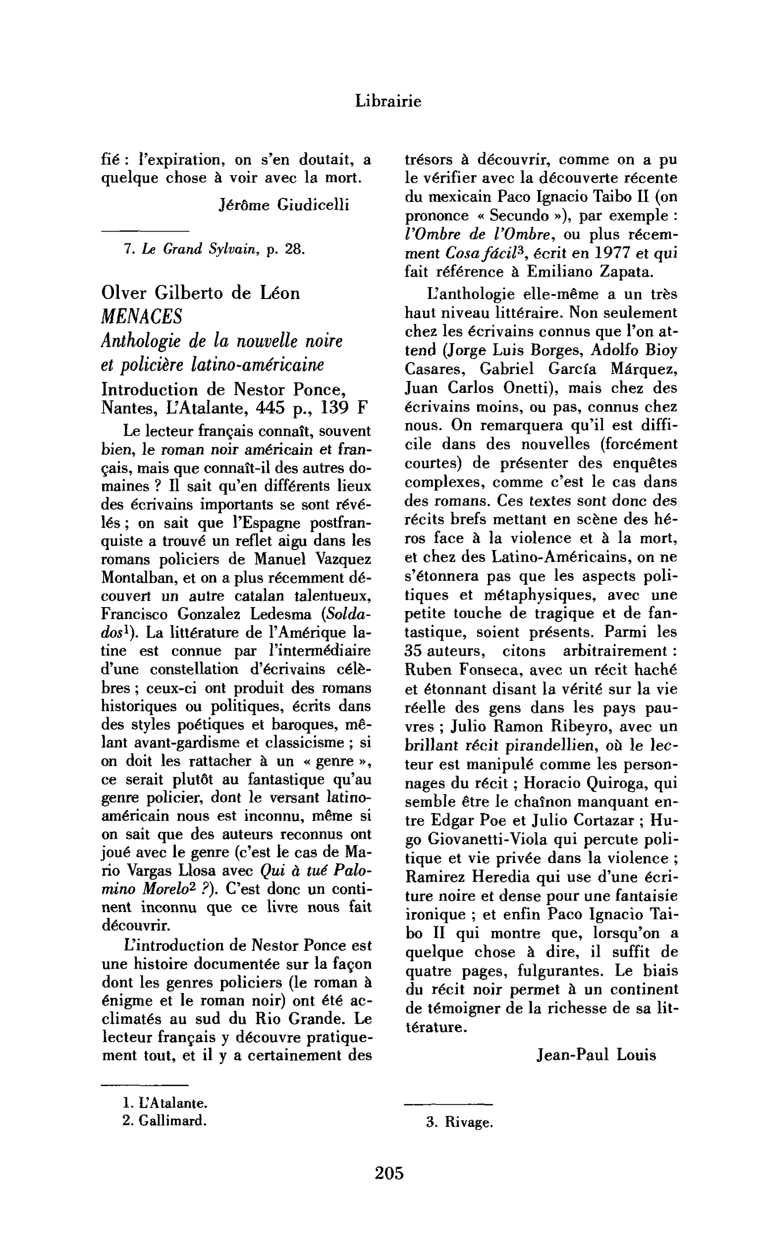 Olver Gilberto de Léon : Menaces. Anthologie de la nouvelle noire et policière latino-américaine