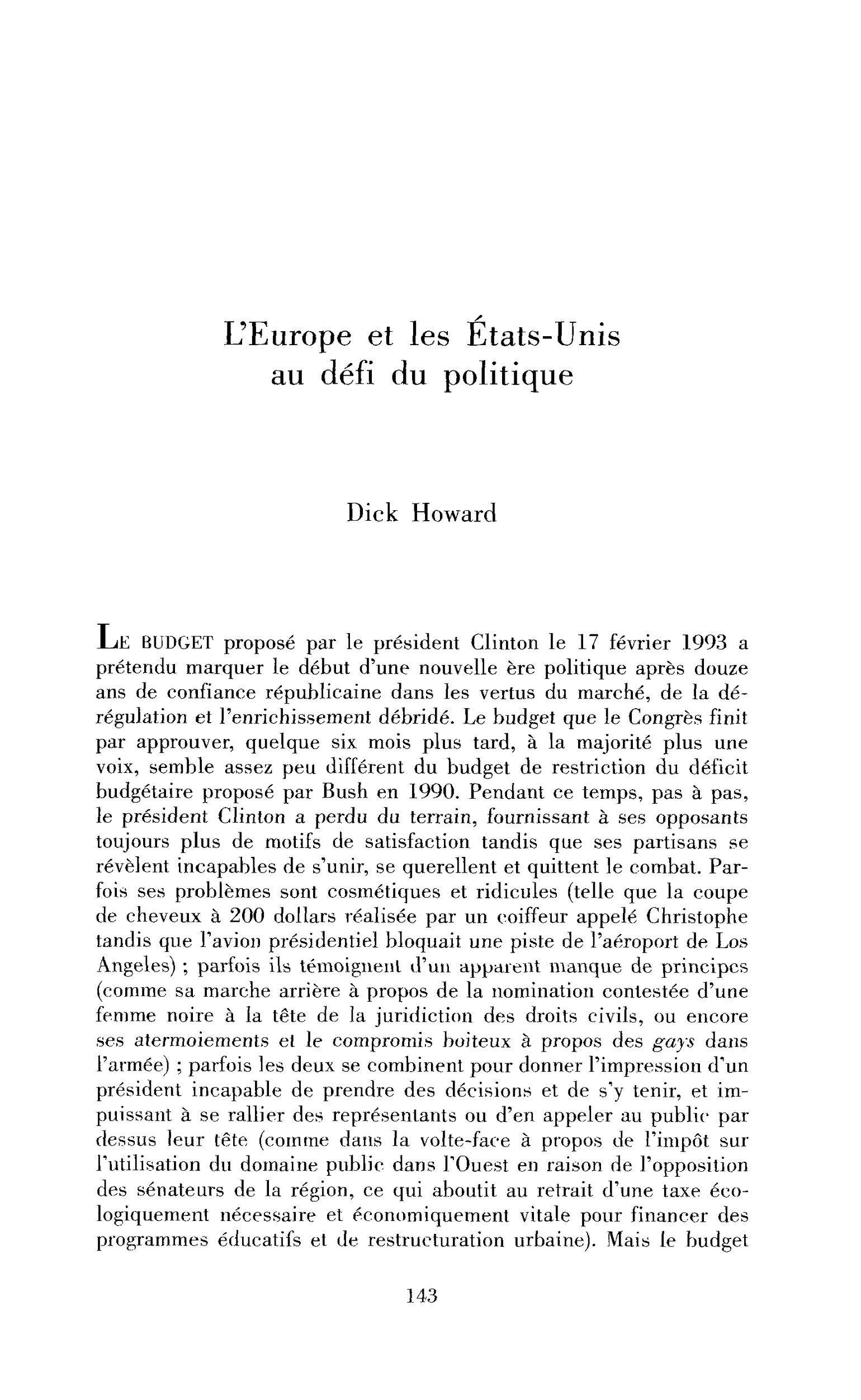 L’Europe et les États-Unis au défi du politique