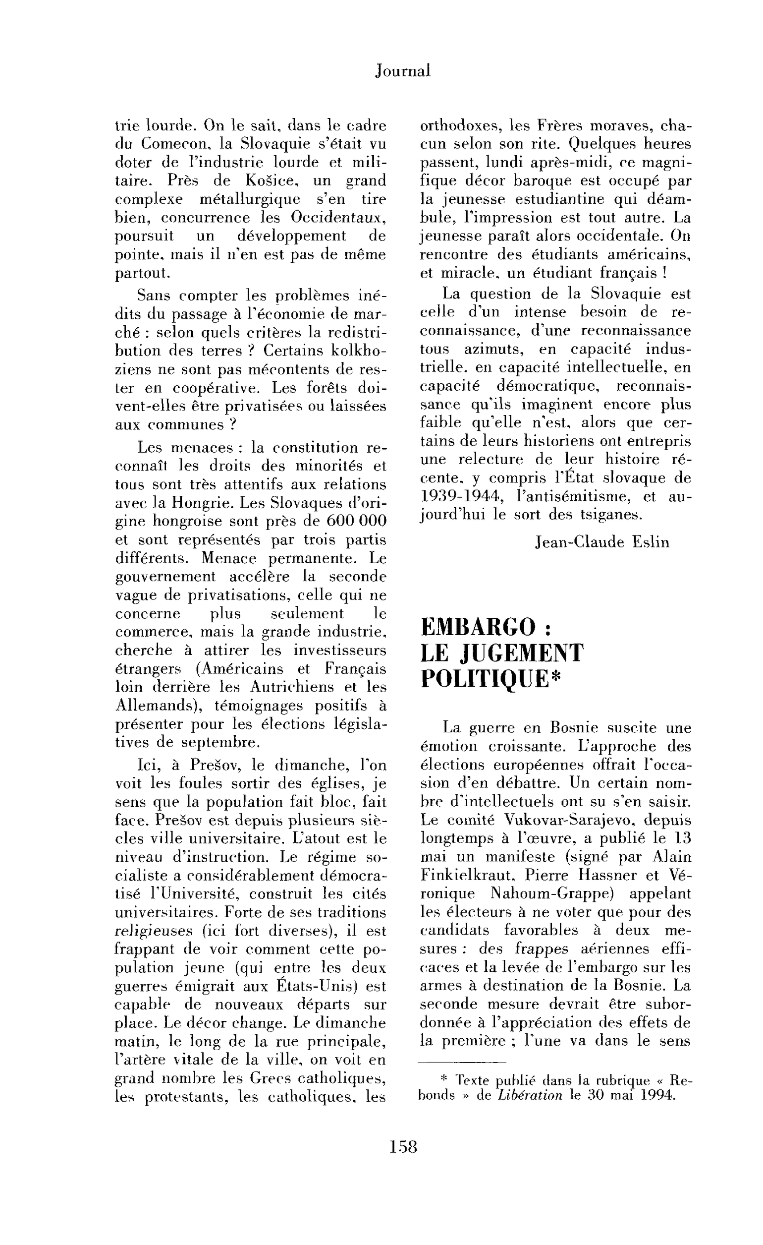 Embargo : le jugement politique
