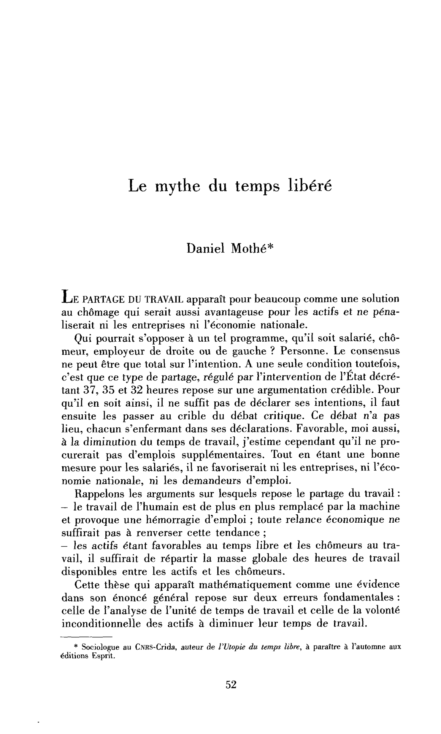Le mythe du temps libéré