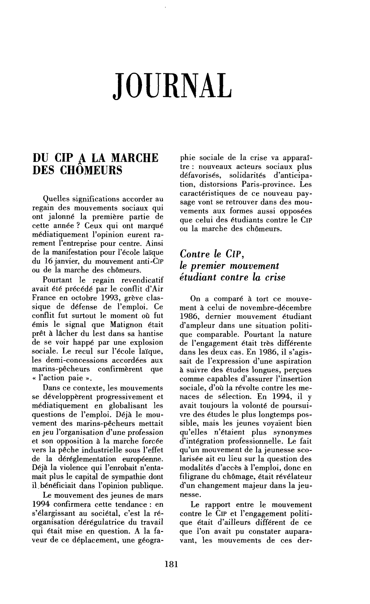 Du CIP à la marche des chômeurs