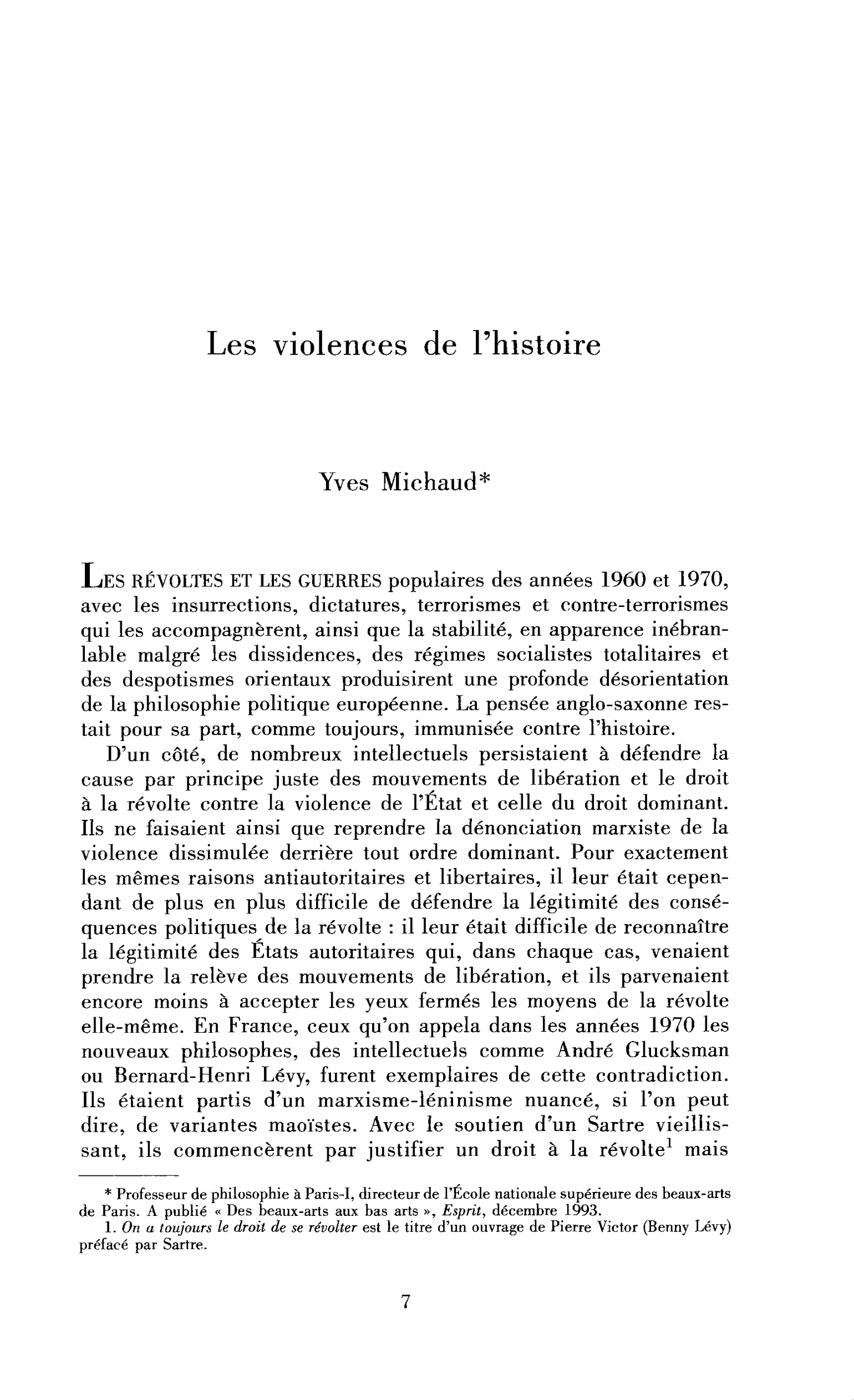 Les violences de l’histoire