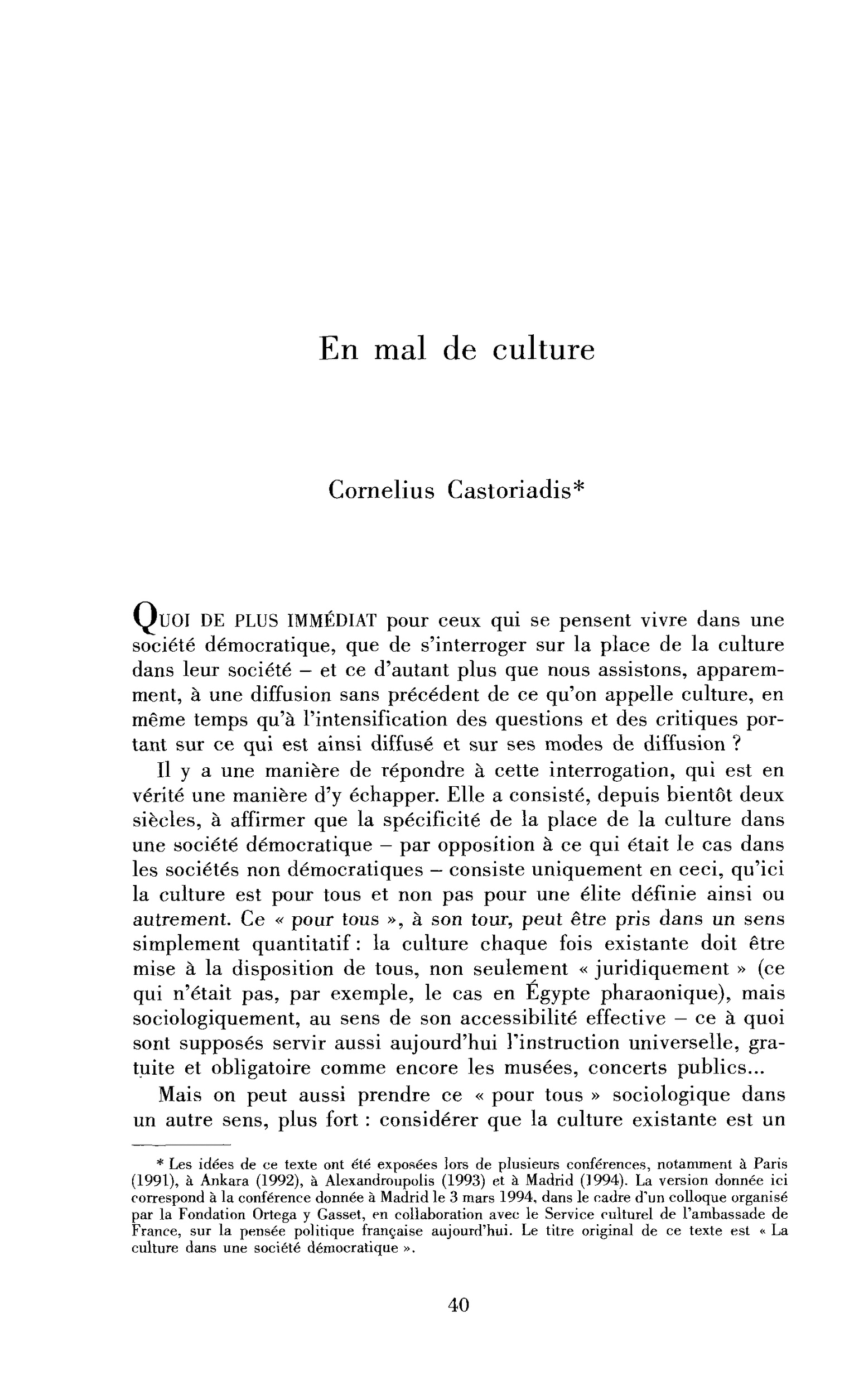 En mal de culture