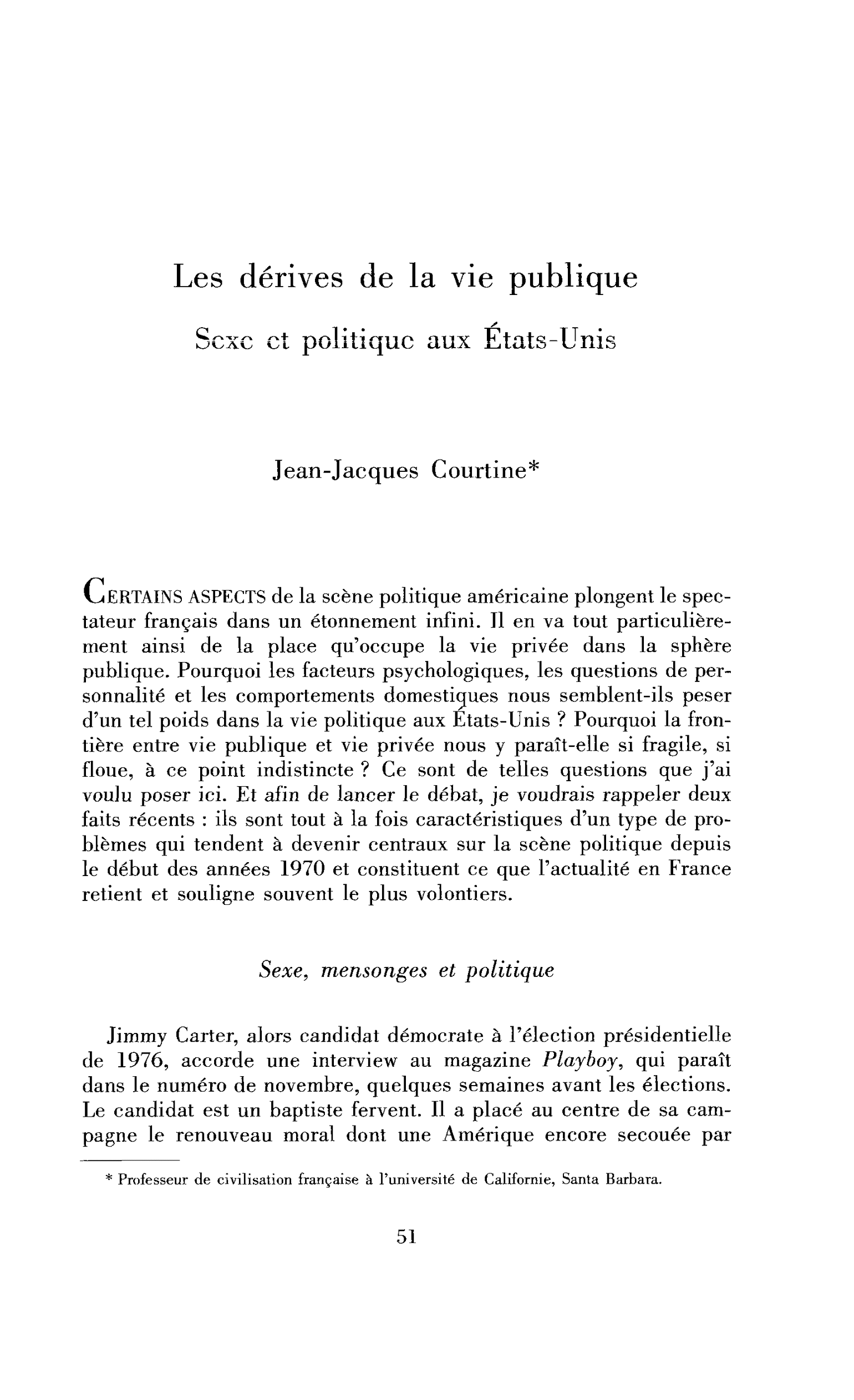 Les dérives de la vie publique : sexe et politique aux États-Unis