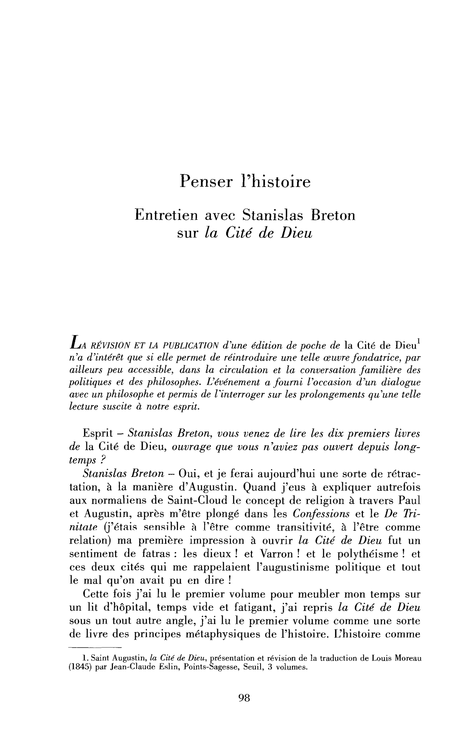 Penser l’histoire. Sur la Cité de Dieu (entretien)