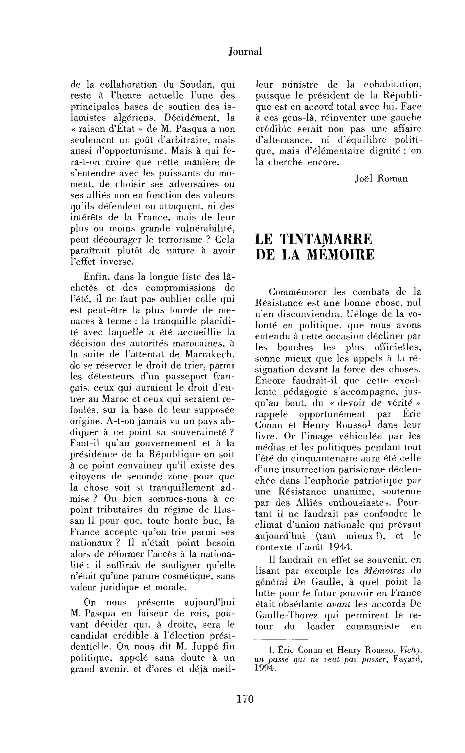 Le tintamarre de la mémoire