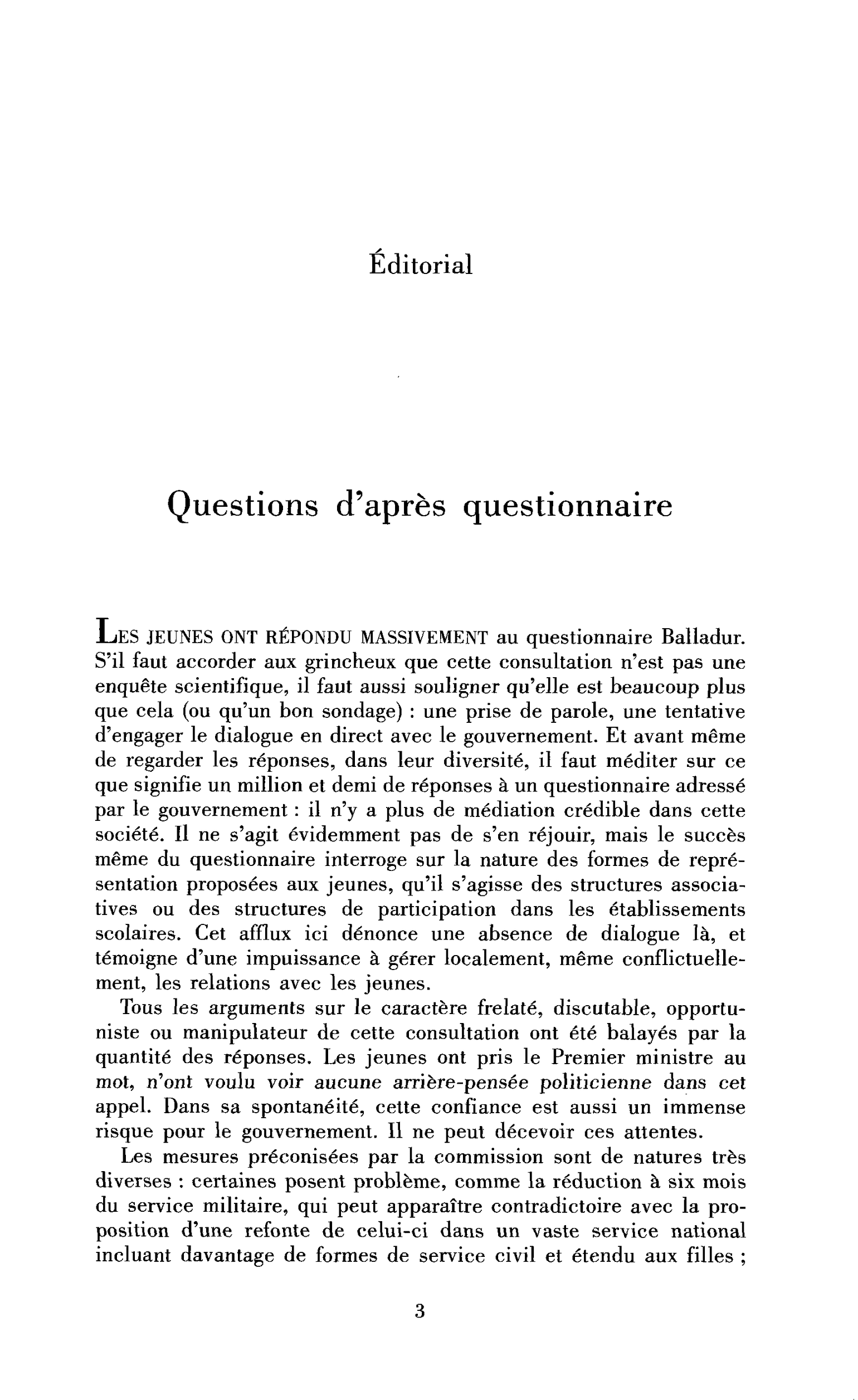 Questions d’après questionnaire