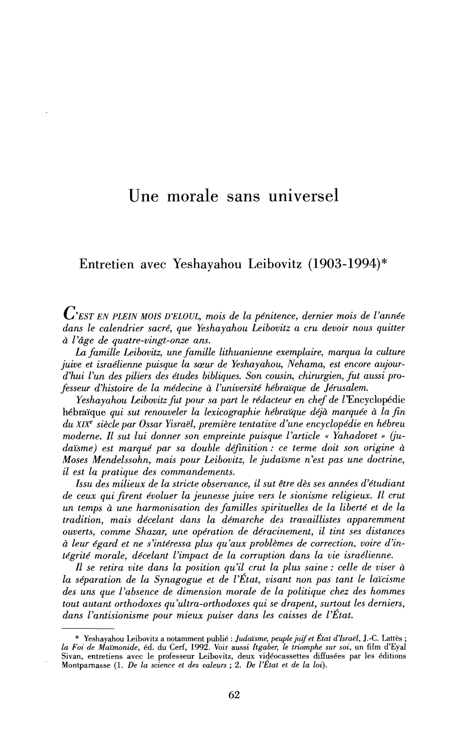 Une morale sans universel (entretien)