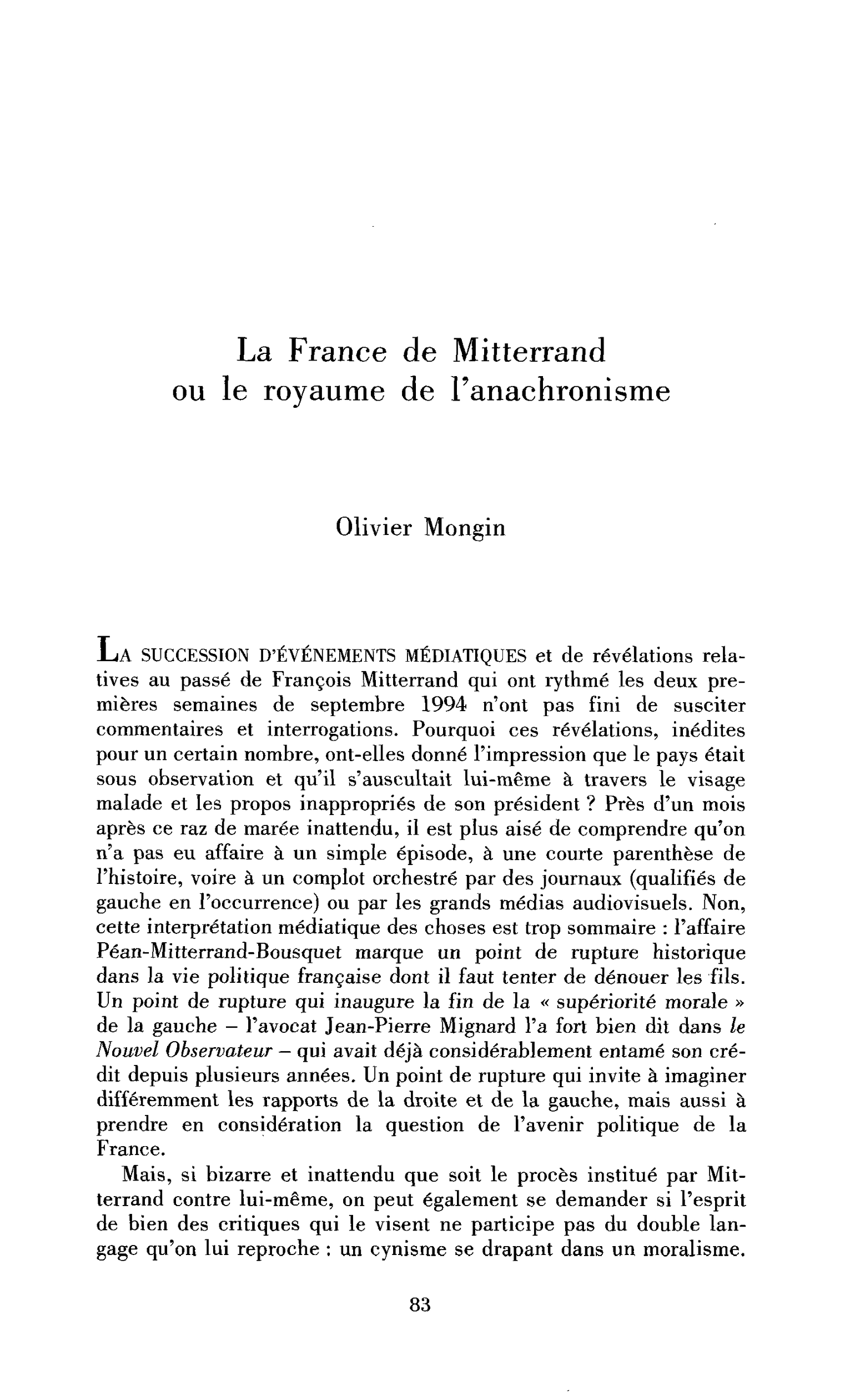La France de Mitterrand ou le royaume de l’anachronisme