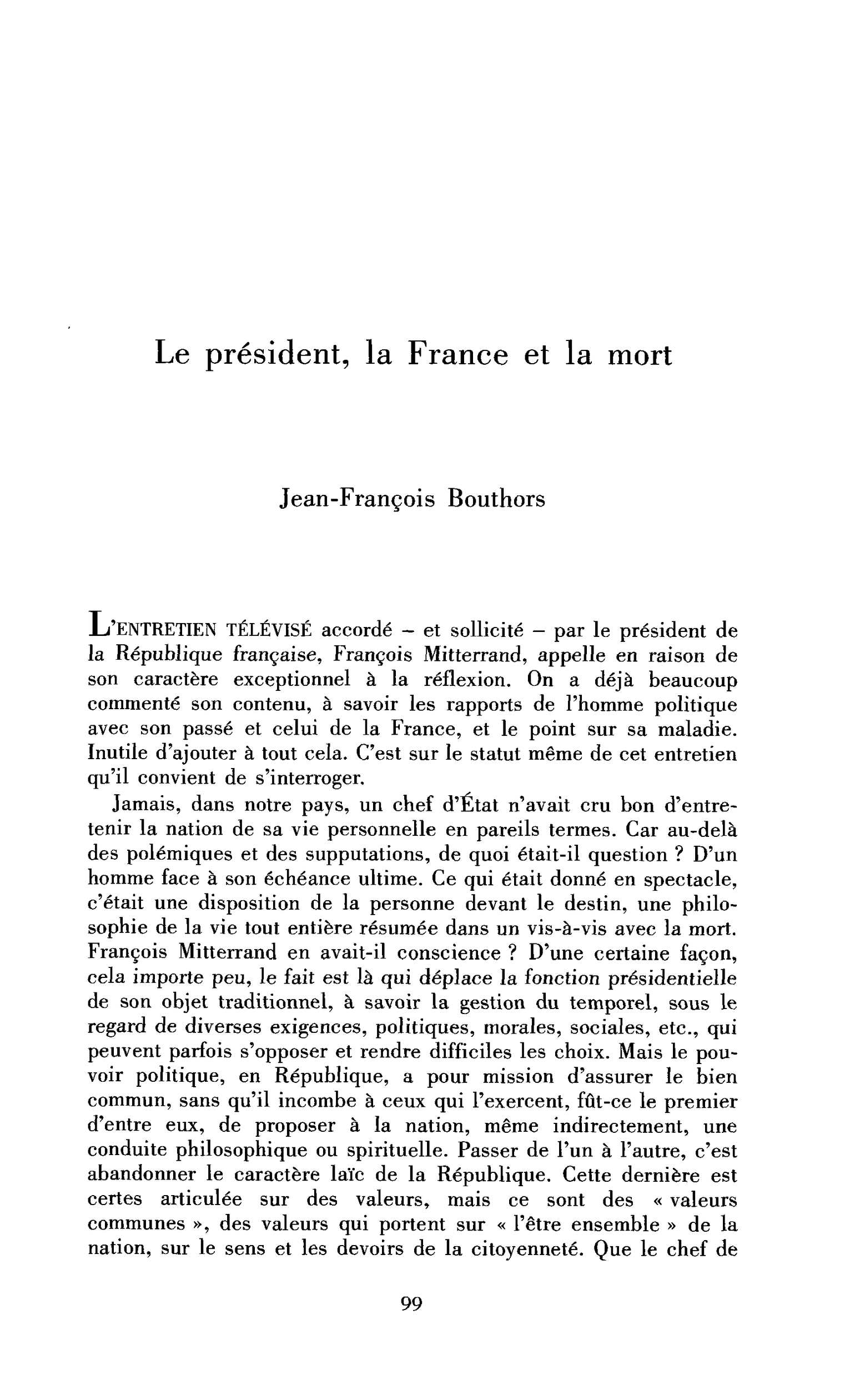 Le président, la France et la mort