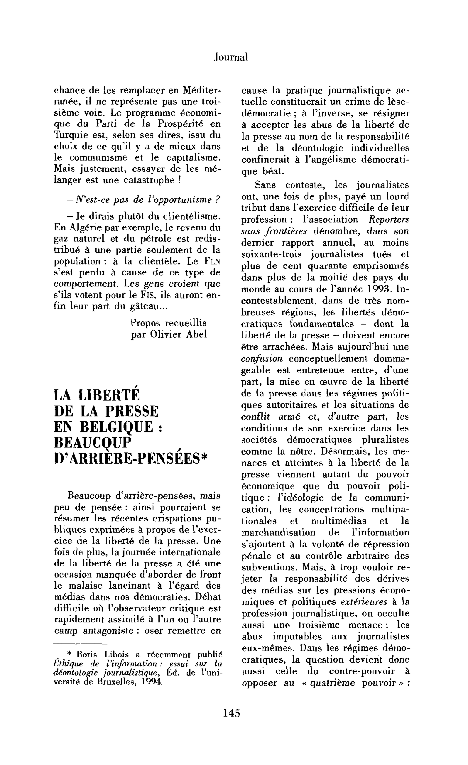 La liberté de la presse en Belgique : beaucoup d’arrière-pensées